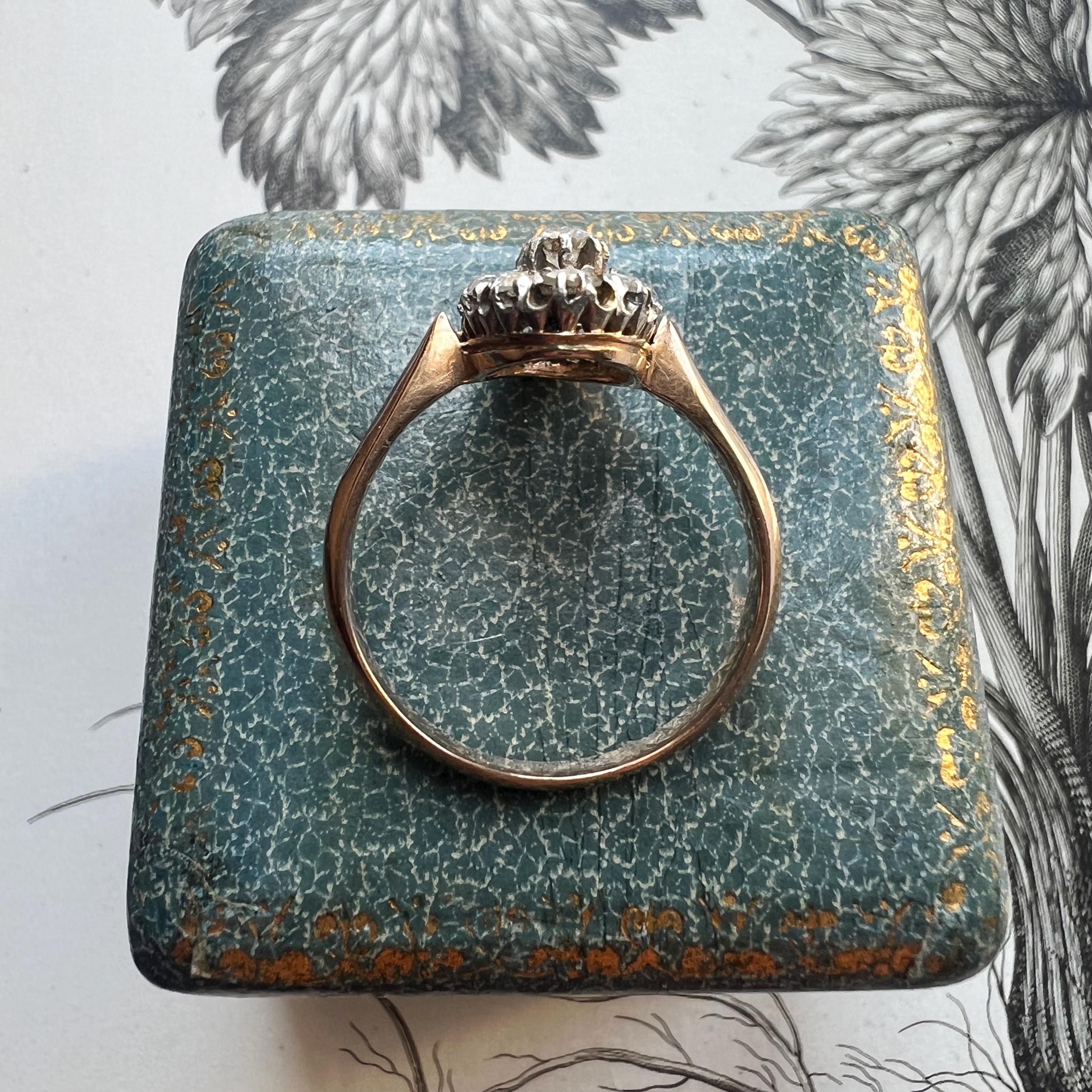 Boxed Victorian Era 18k Gold Rose Cut Diamond Marquise Ring 4