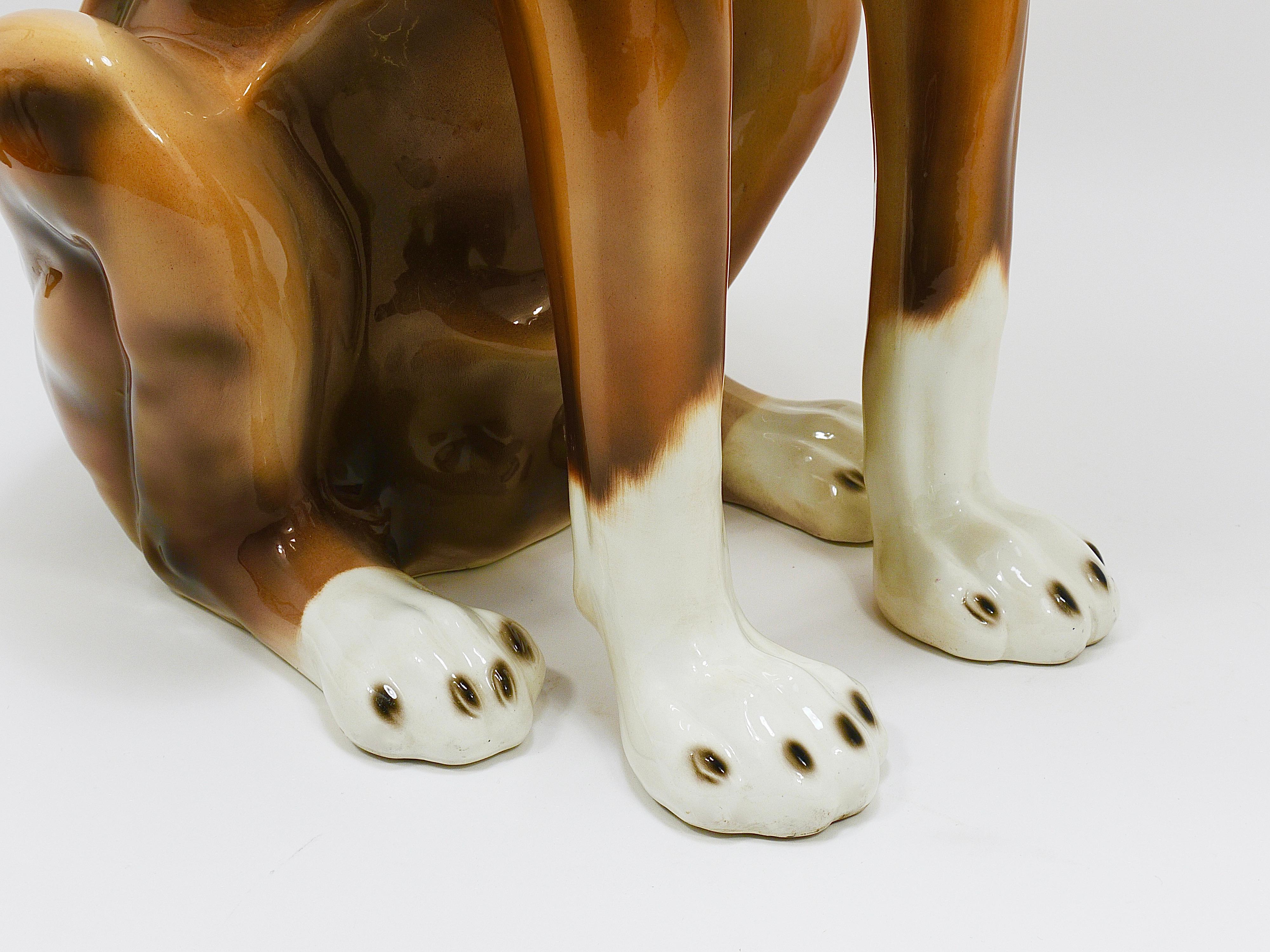 Boxer Dog Life-Size Majolica Statue Sculpture, Glazed Ceramic, Italy, 1970s For Sale 10