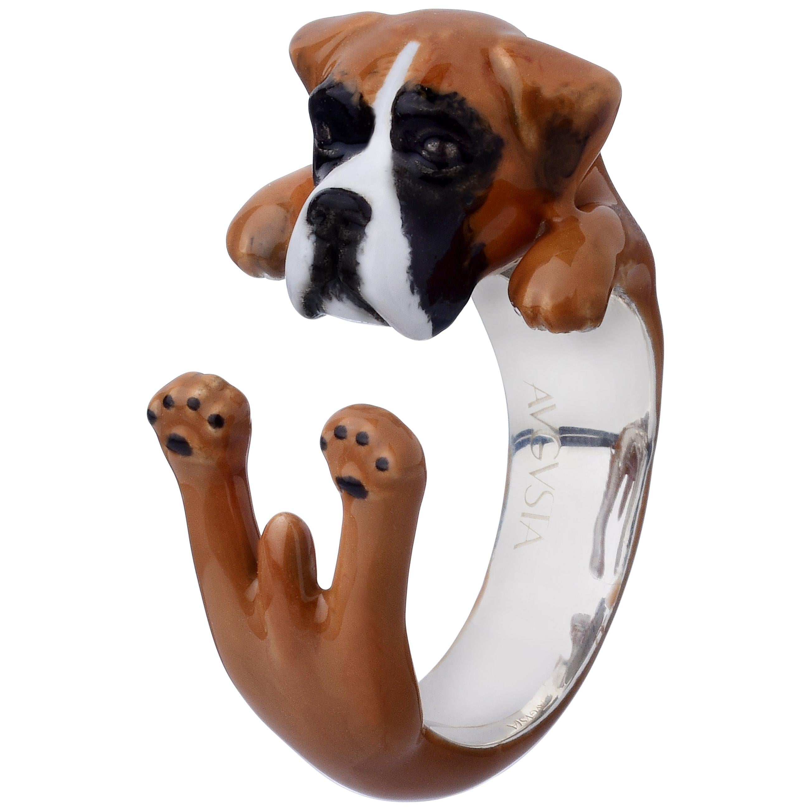 Boxer Dog Sterling Silver 925 Enamel Customizable Ring