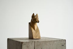 Boxer Sculpture or Bookend in Solid Carved Wood Mid 20th Century