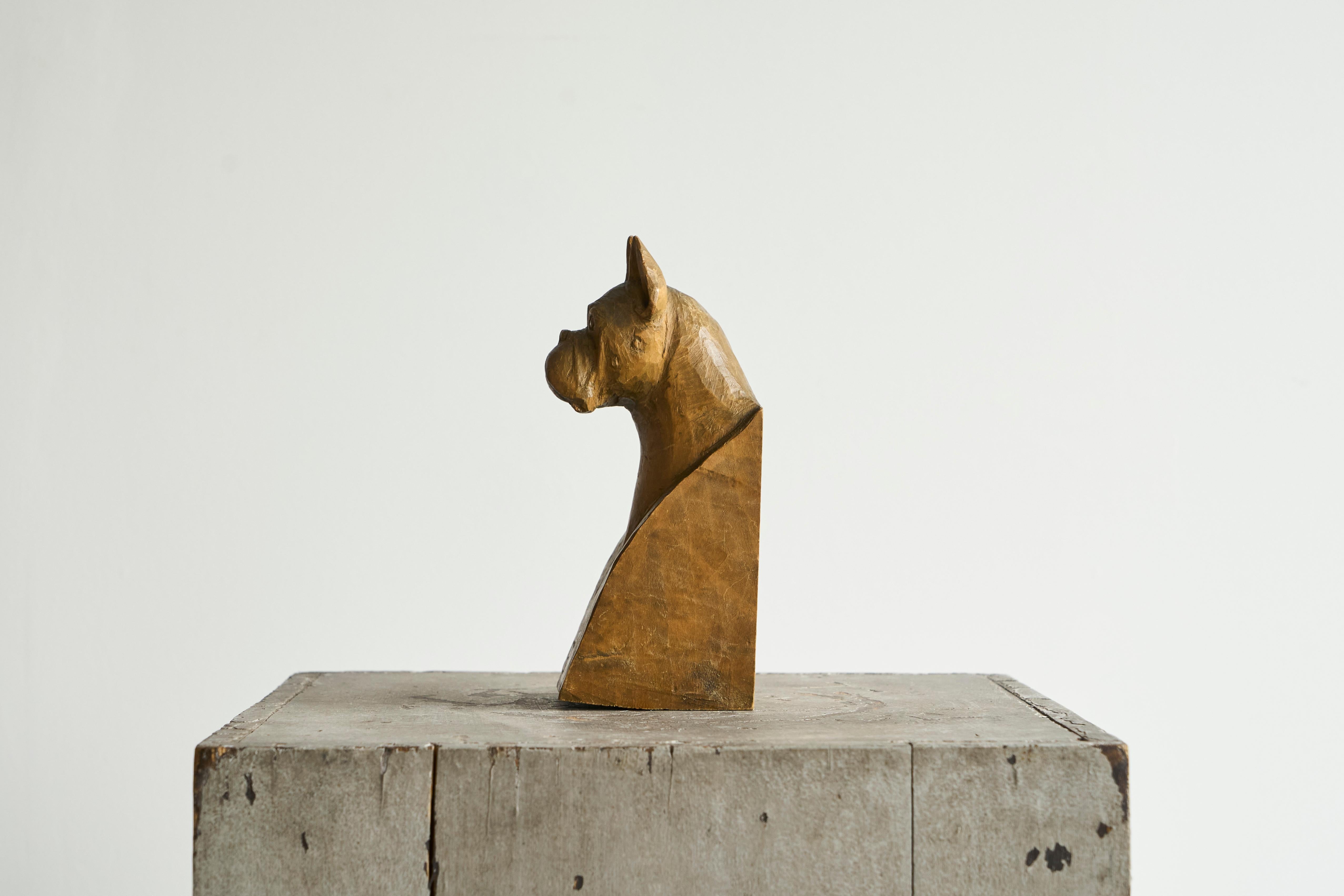 Sculpture ou serre-livre Boxer en bois massif sculpté Milieu du 20e siècle en vente 1