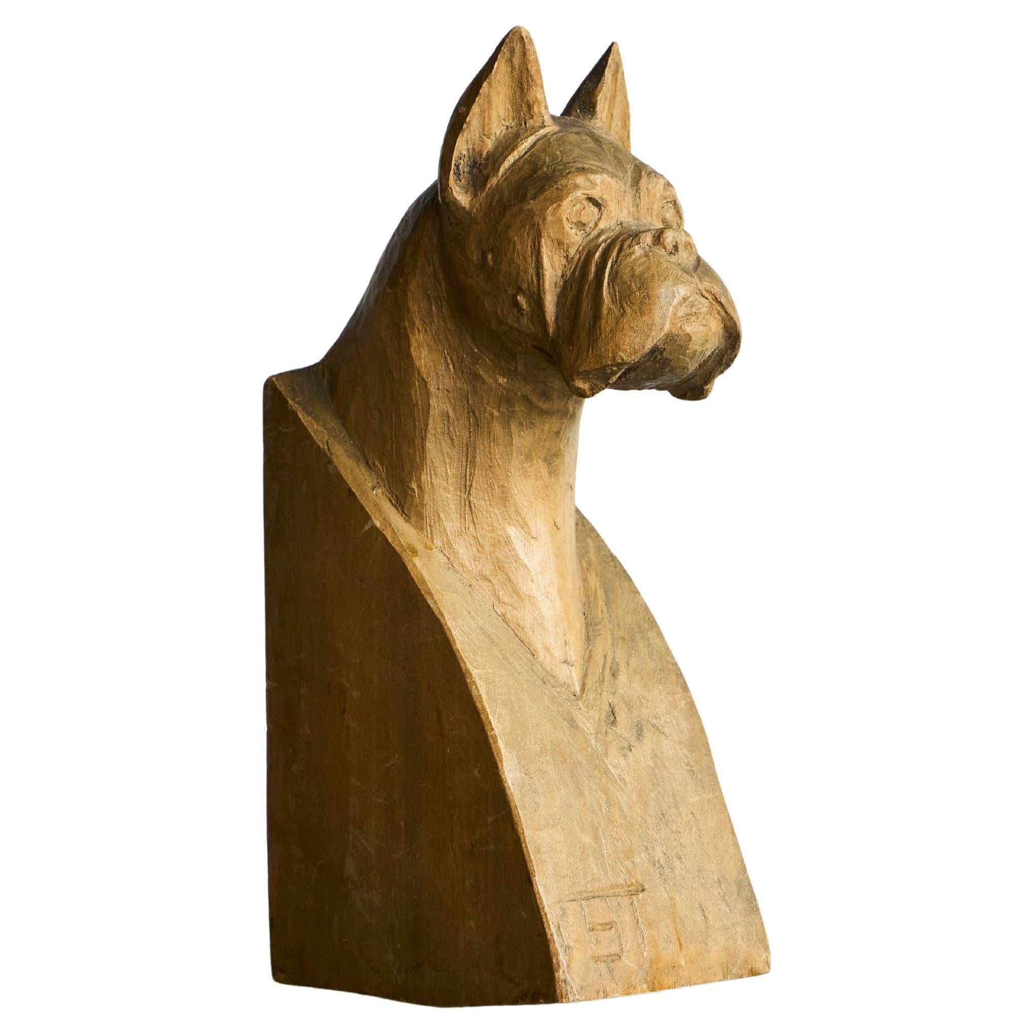 Sculpture ou serre-livre Boxer en bois massif sculpté Milieu du 20e siècle en vente