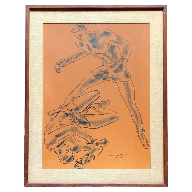Boxers - Brush & Ink Drawing by William Littlefield, 1928 For Sale