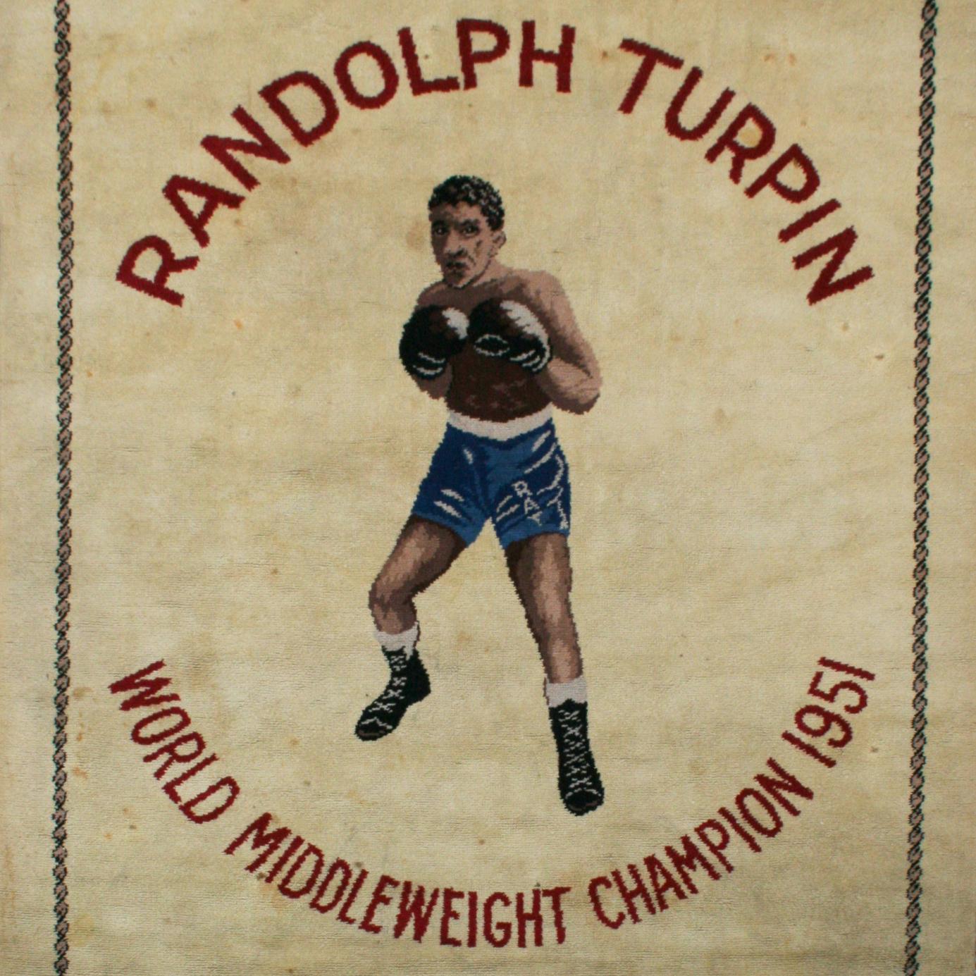 Boxteppich, Randolph Turpin, Mittelgewichtschampion der Welt, Sugar Ray (Wolle) im Angebot