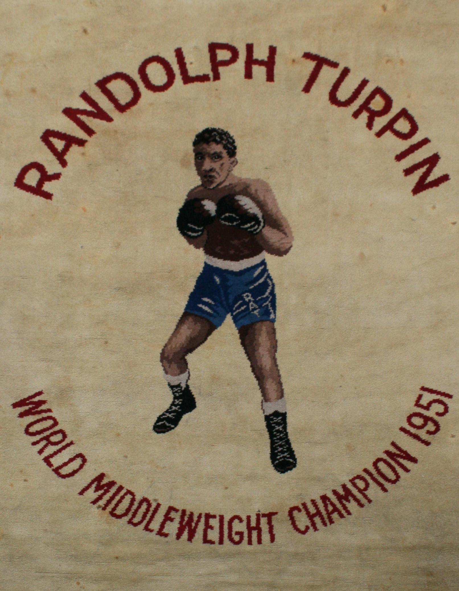 Boxing Carpet, Randolph Turpin, Middleweight Champion of the World, Sugar Ray In Good Condition For Sale In Oxfordshire, GB