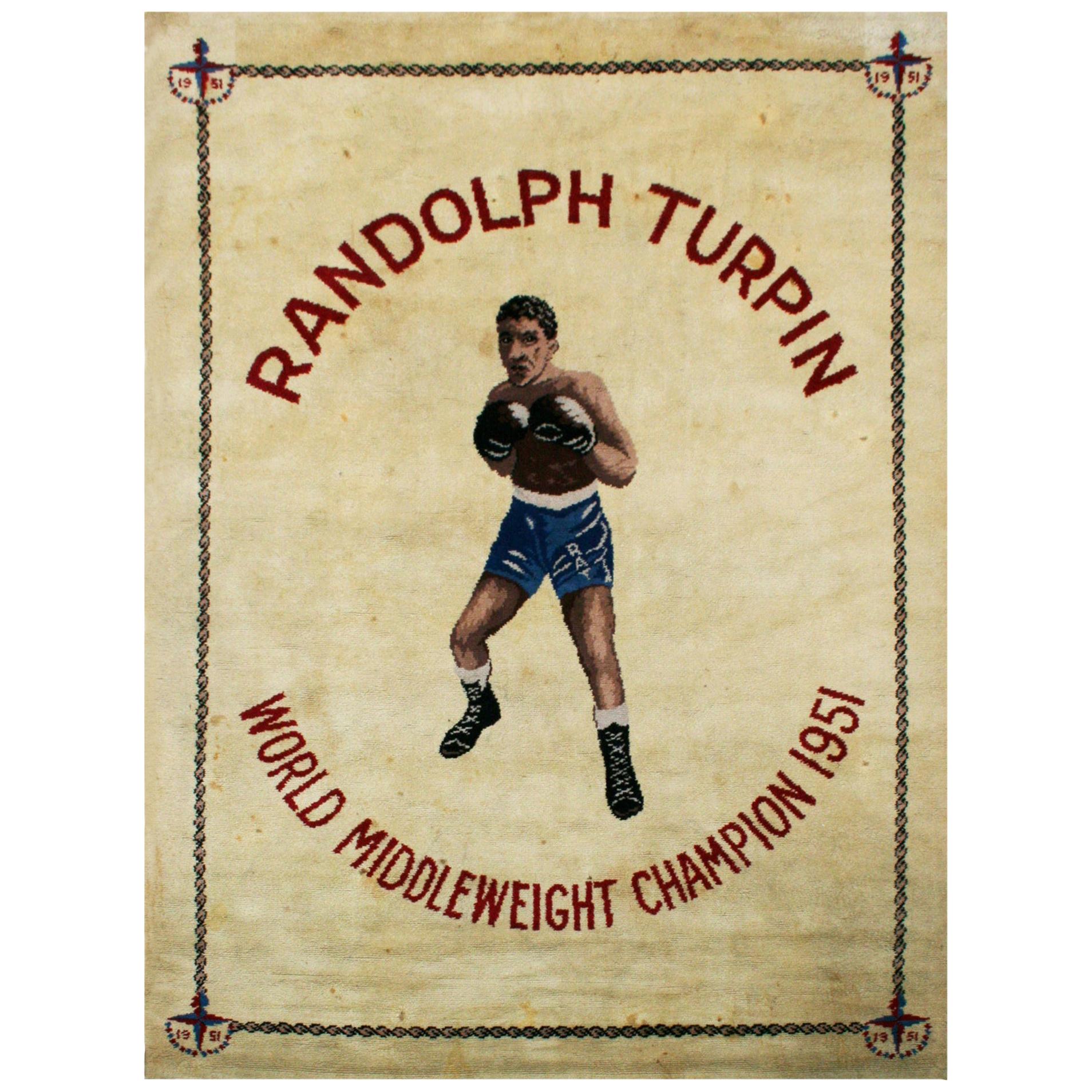 Tapis de boxe Randolph Turpin, champion moyenweight du monde, Sugar Ray en vente