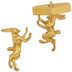 Boxing Hare Cufflinks in Sterling Silver with 18 Karat Vermeil