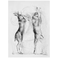 "Boxing Hares" by Rachel Vynne, ASEA, Charcoal on Fabriano Paper, 2018