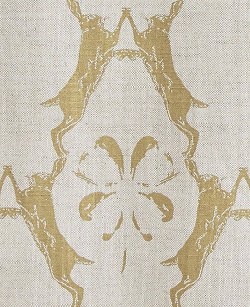 British 'Boxing Hares' Contemporary, Traditional Fabric in Gold For Sale