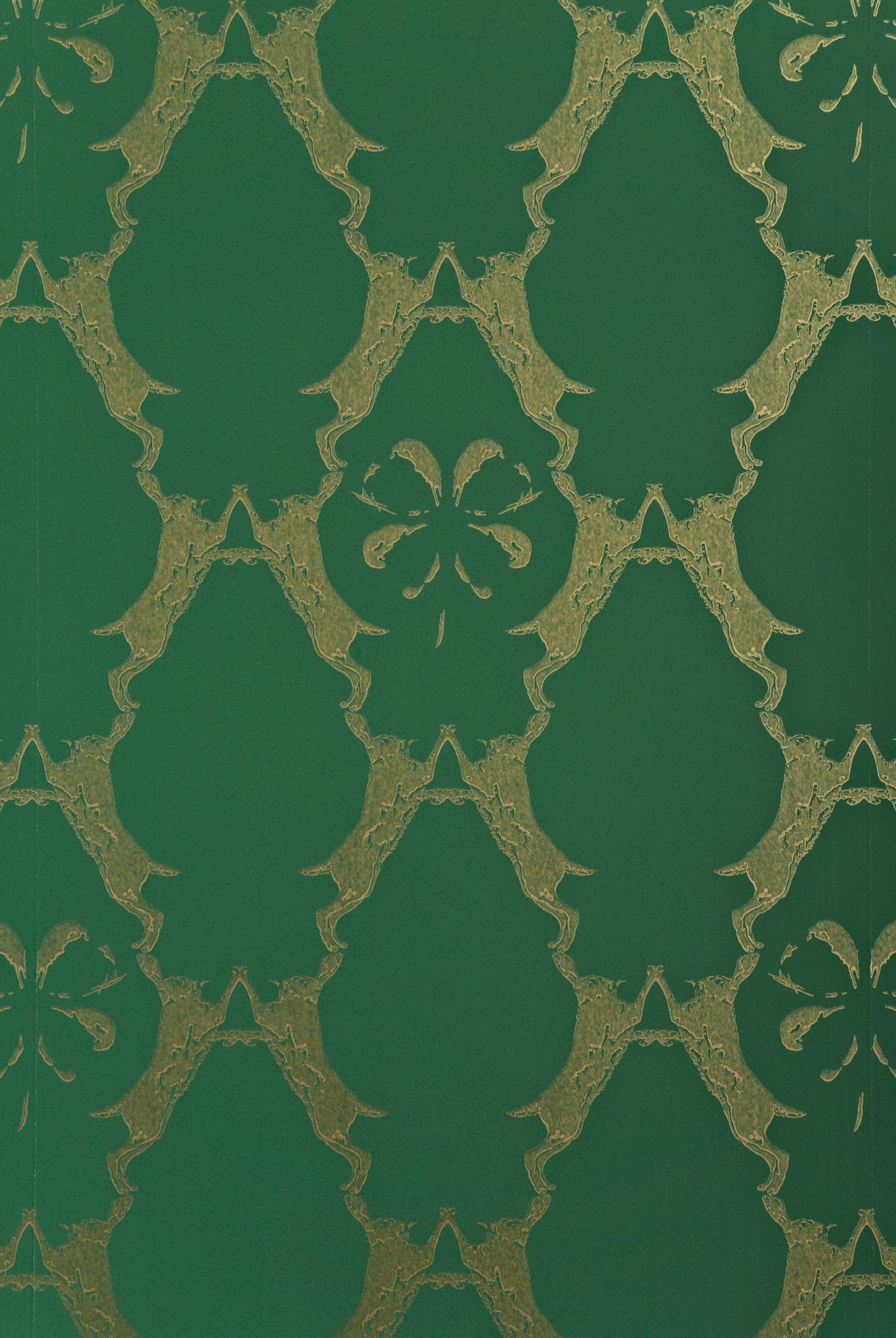 British 'Boxing Hares' Contemporary, Traditional Wallpaper in Billiard Green For Sale