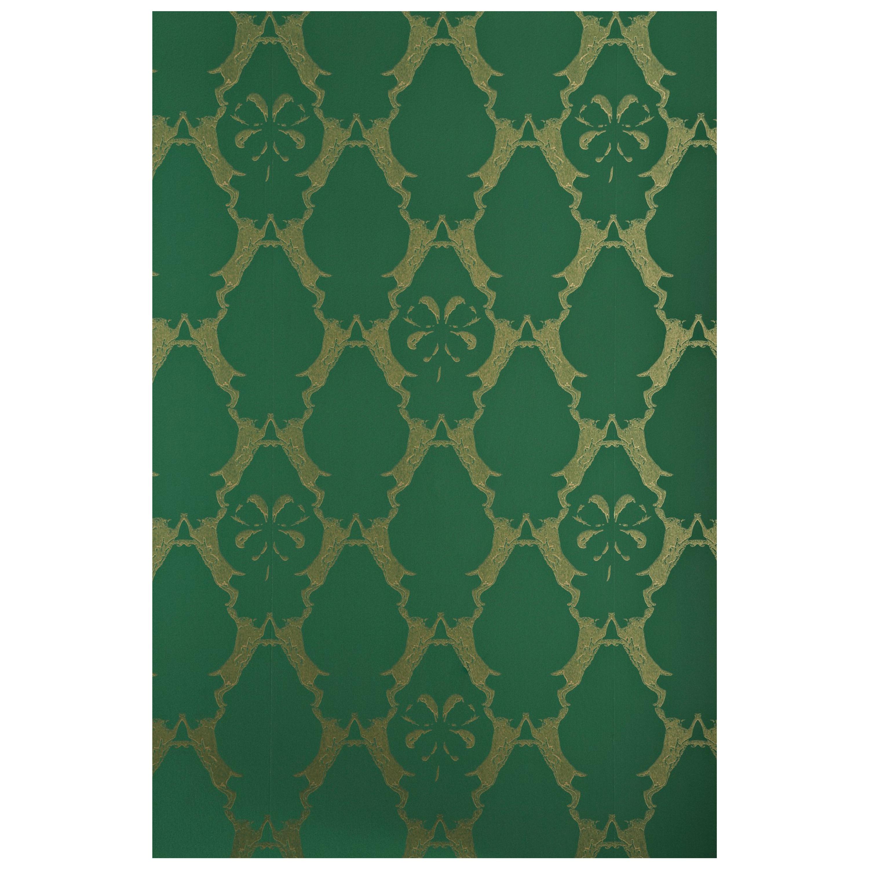 'Boxing Hares' Contemporary, Traditional Wallpaper in Billiard Green For Sale