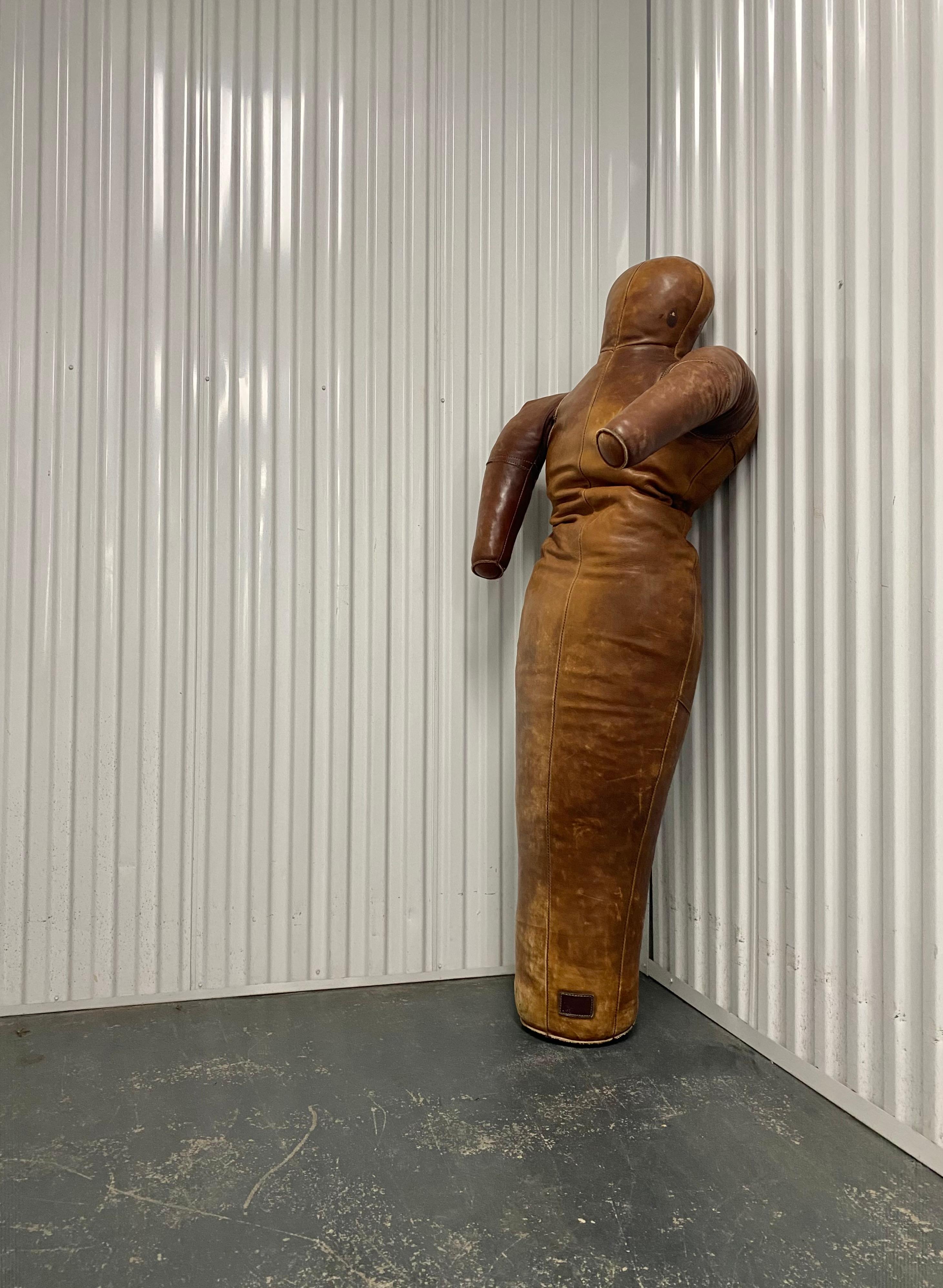 Mid-Century Modern Boxing or Wrestling Dummy Original Leather Gym Equipment, 1930s For Sale