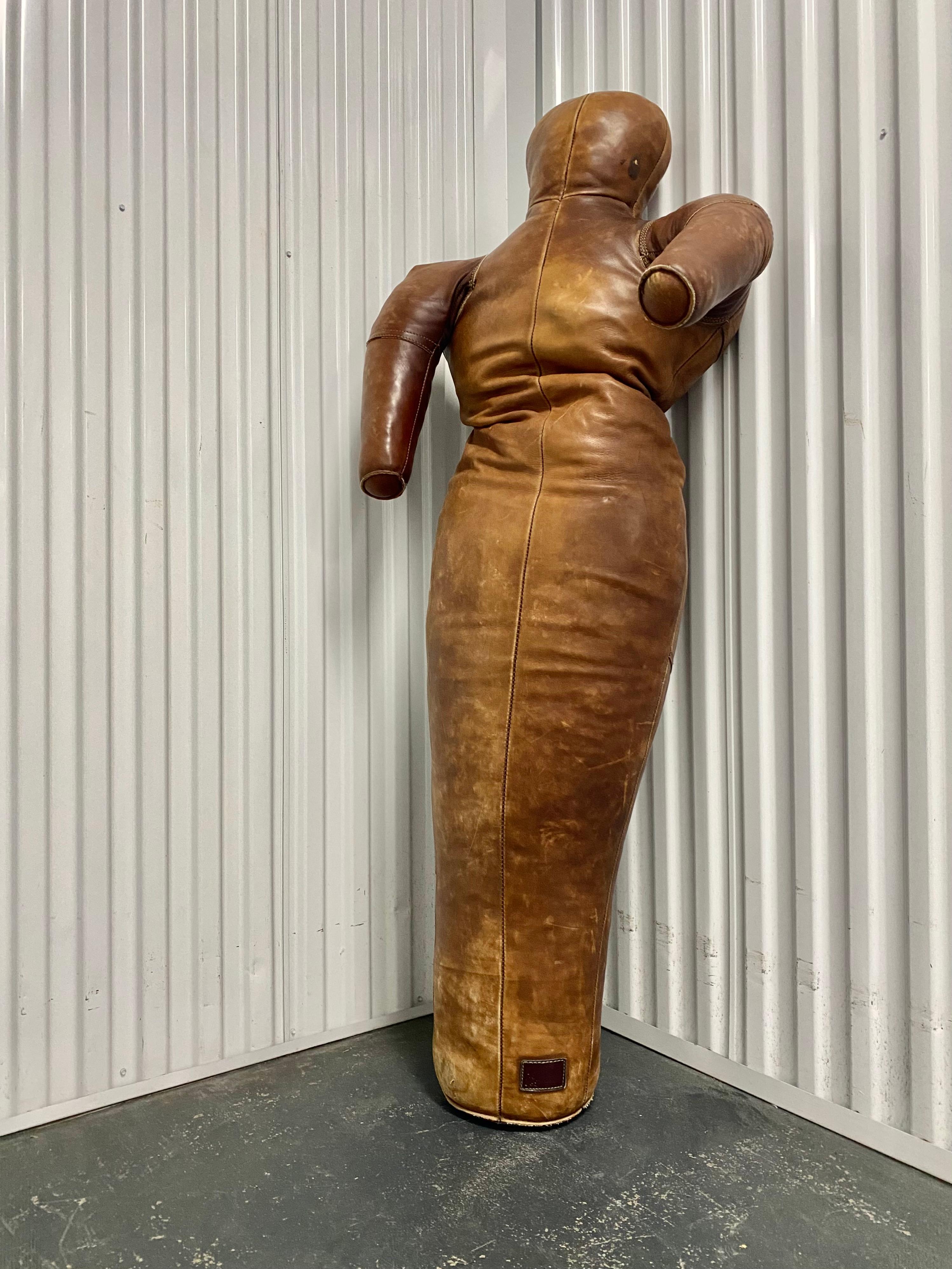 Hand-Crafted Boxing or Wrestling Dummy Original Leather Gym Equipment, 1930s For Sale