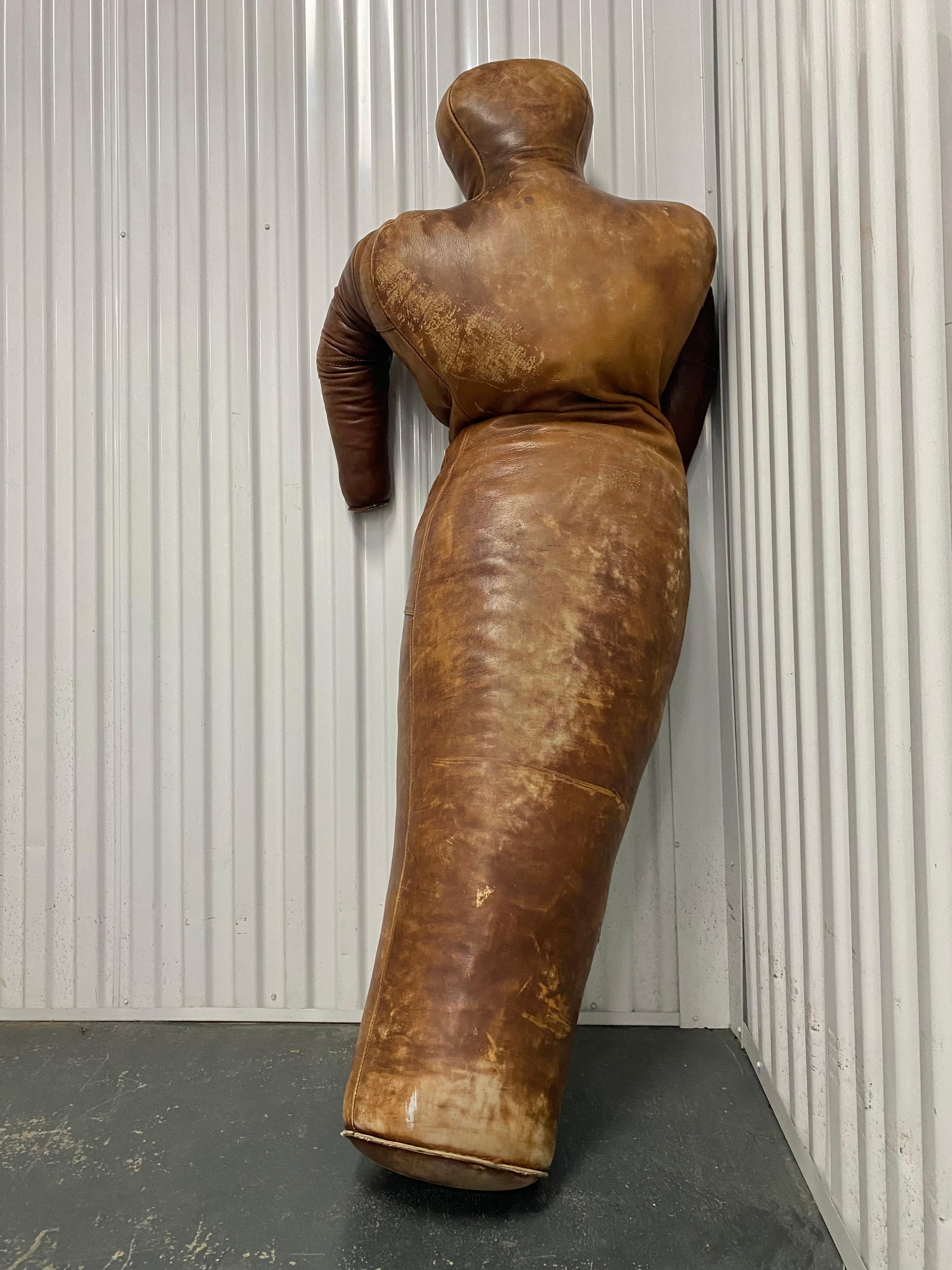 Boxing or Wrestling Dummy Original Leather Gym Equipment, 1930s In Good Condition For Sale In Round Top, TX