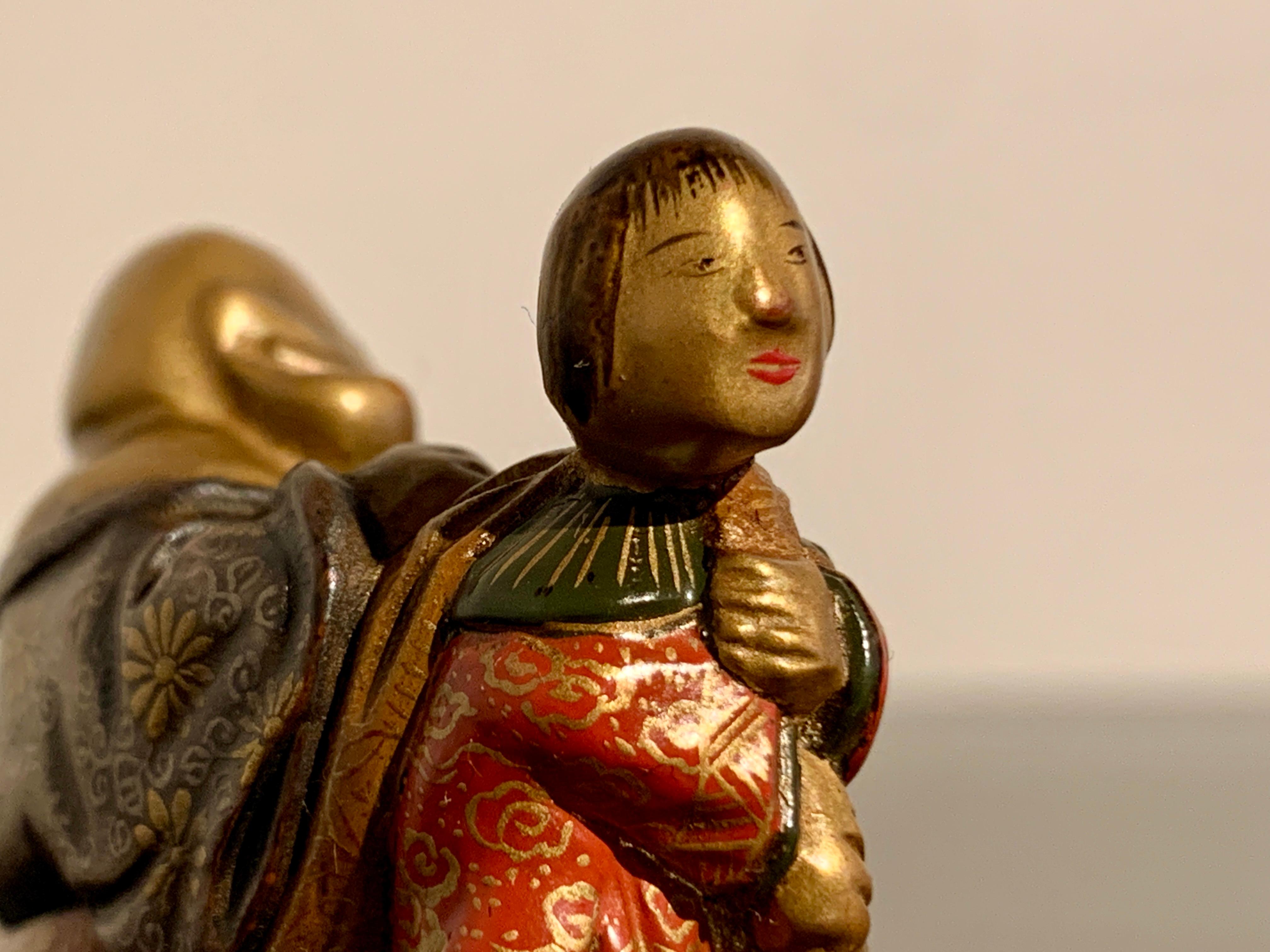 Netsuke en buis et laque de Hotei par Shunsho, période Meiji, vers 1900, Japon 3