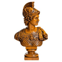Boxwood Bust of a Greek Warrior, Probably Achilles, by J A De Groot