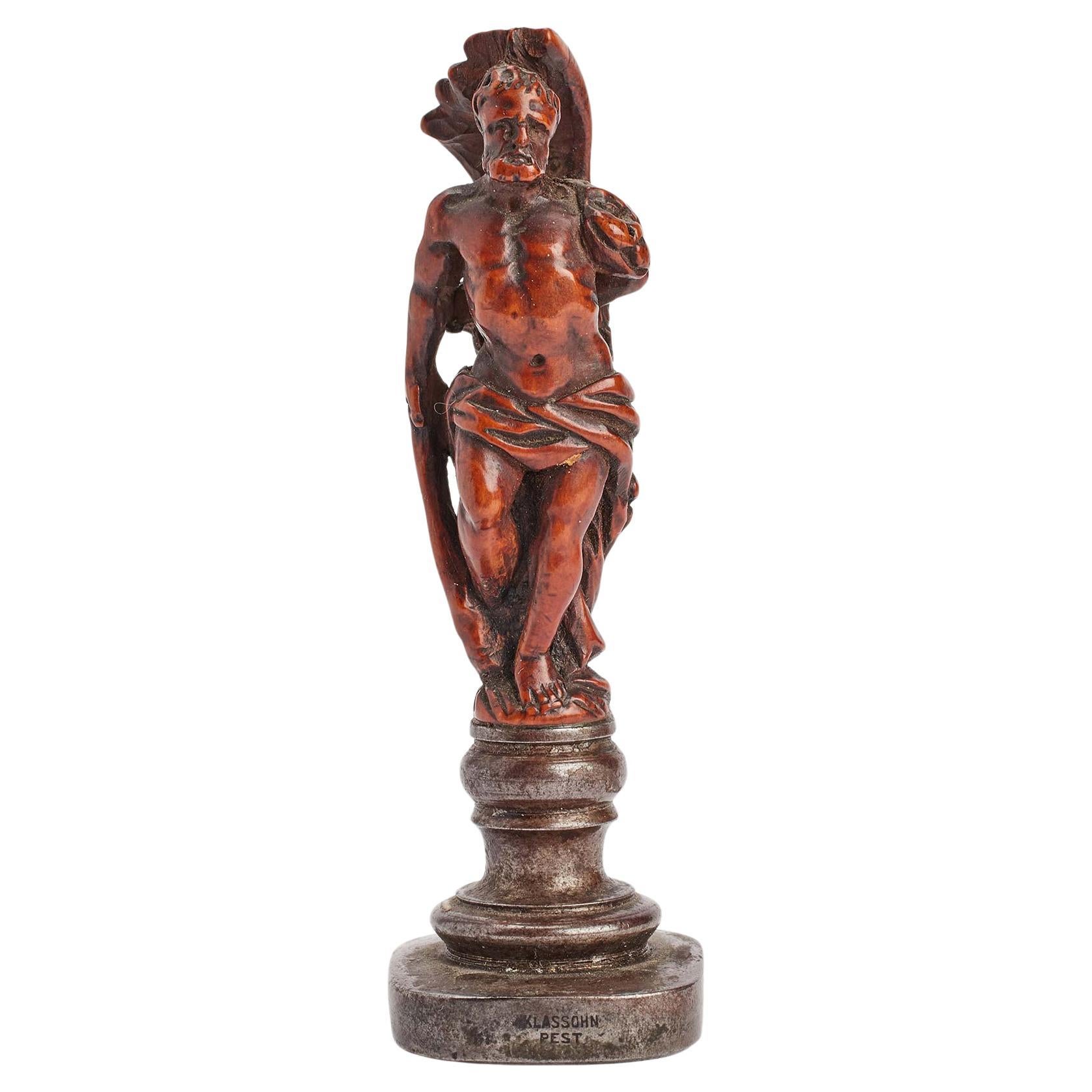 Sigillo intagliato in legno di bosso raffigurante Ercole, Italia, XVIII secolo. in vendita