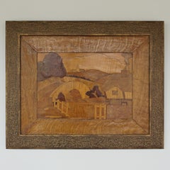 Quadro intarsiato in legno di bosso della campagna inglese