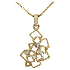 "Boxy Cascade" Pendant in Yellow Gold with Diamonds on Gold C-Link Chain