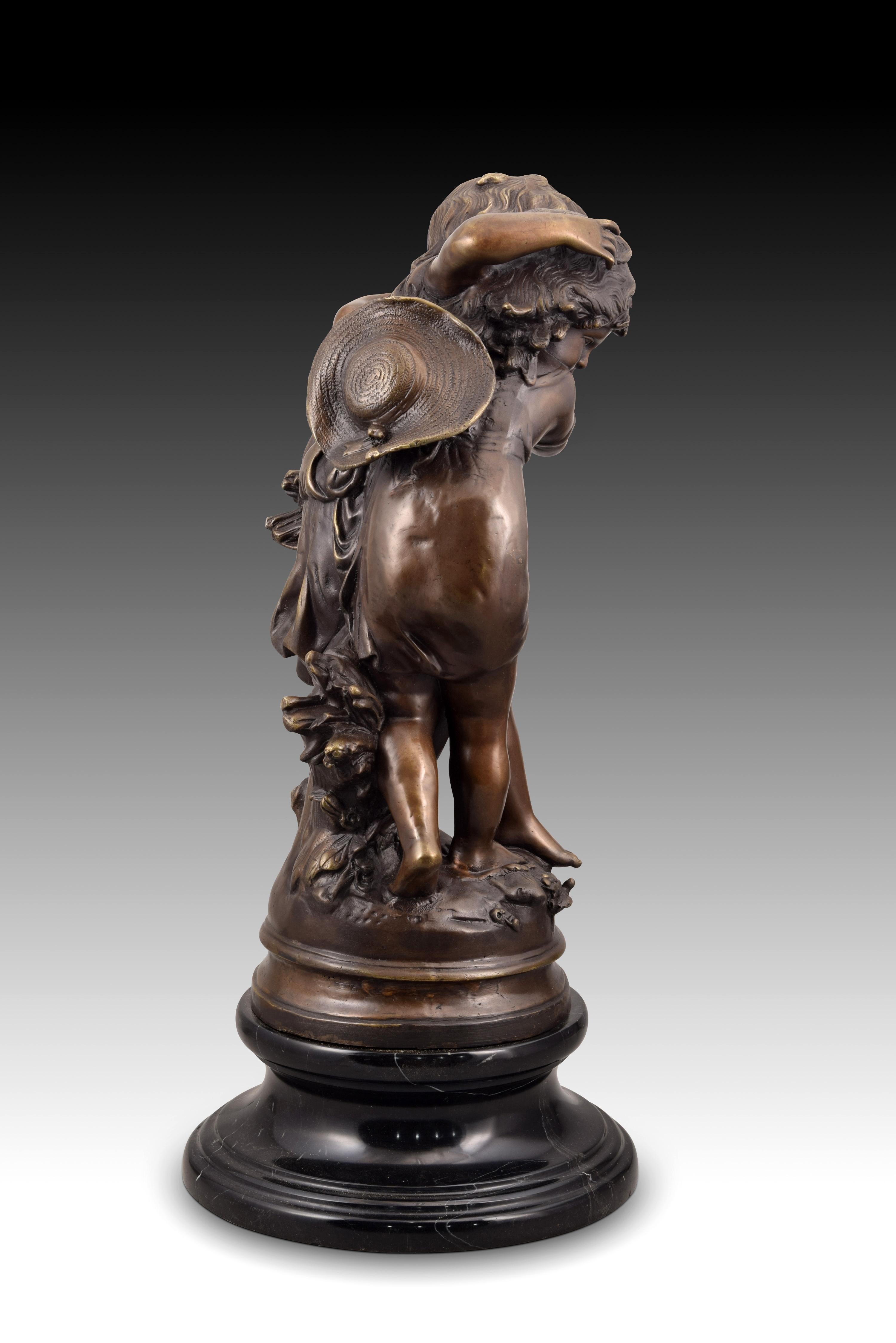 European Boy and Girl, Bronze, Marble, After Auguste Moreau For Sale
