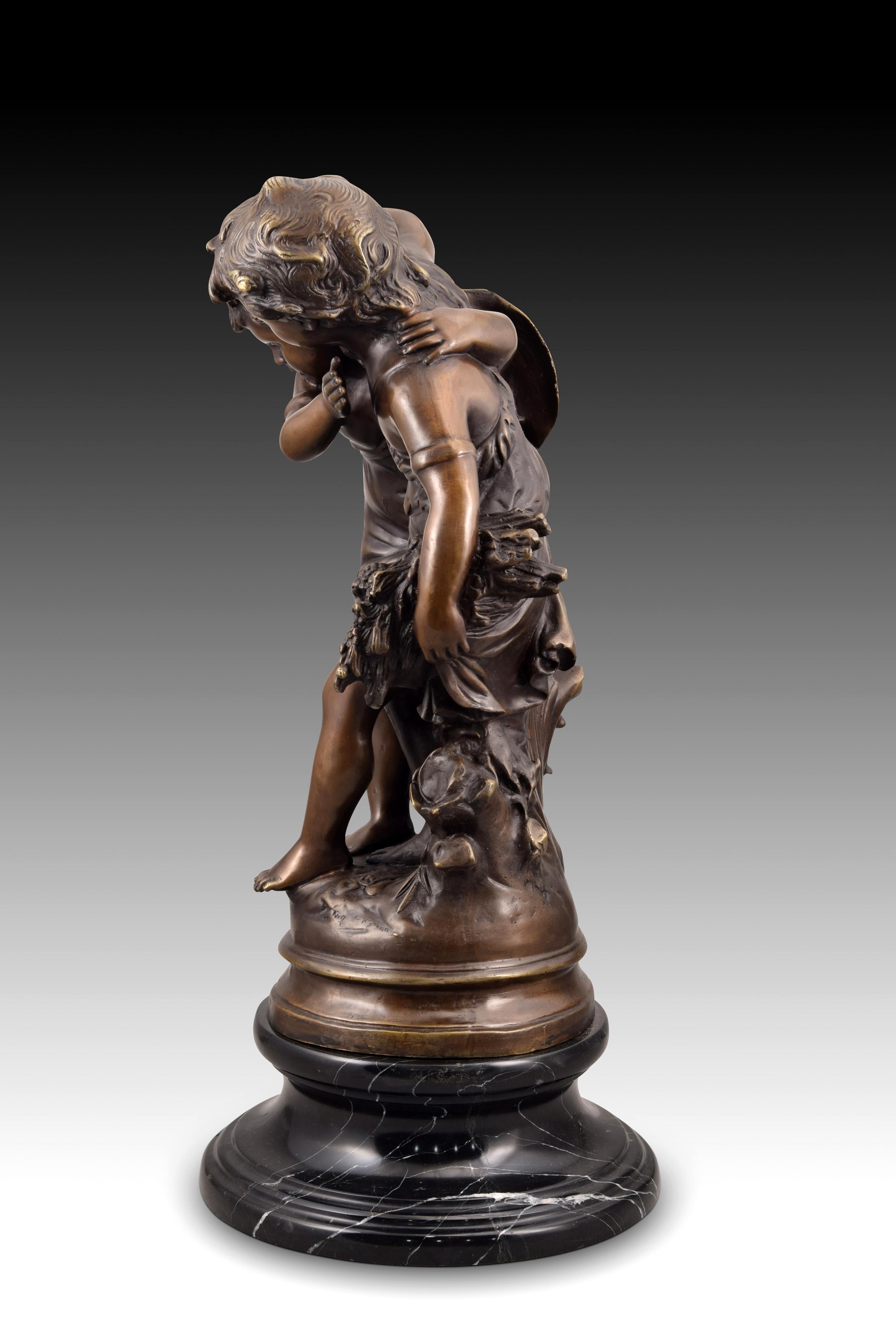 Boy and Girl, Bronze, Marble, After Auguste Moreau For Sale 2