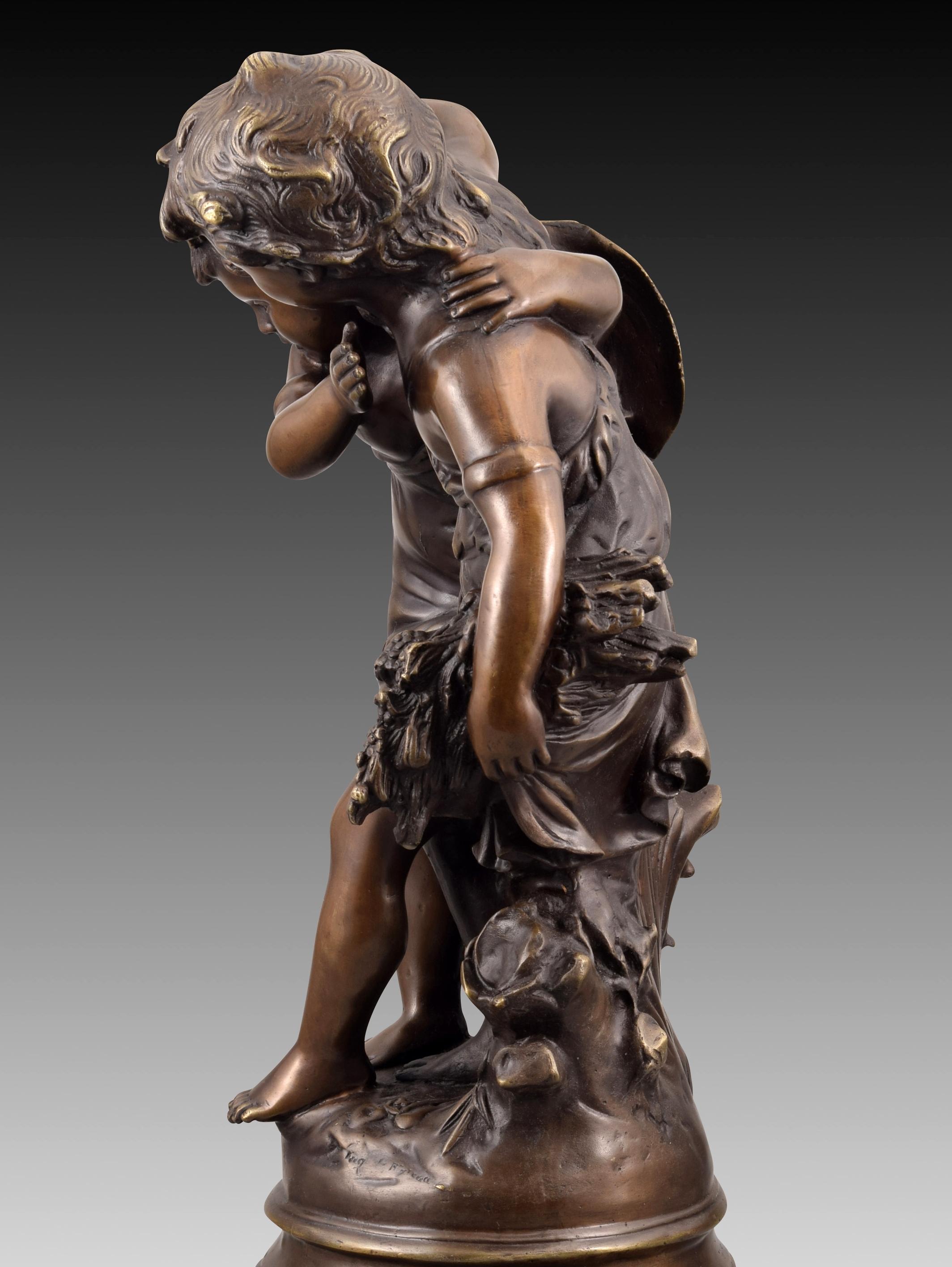 Boy and Girl, Bronze, Marble, After Auguste Moreau For Sale 3