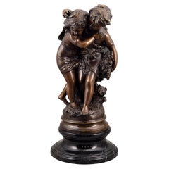 Vintage Boy and Girl, Bronze, Marble, After Auguste Moreau