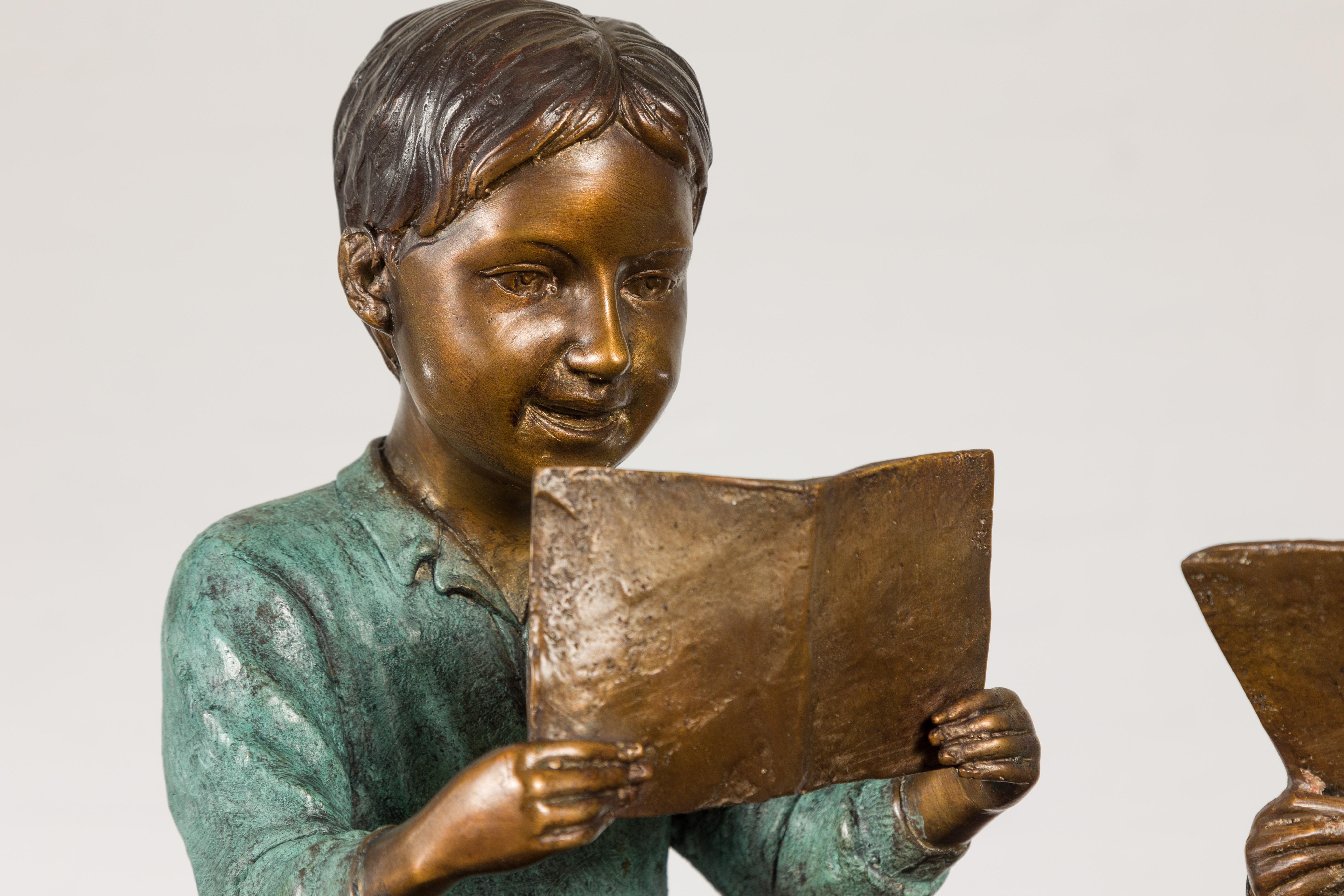 Bronze Sculpture of Children Reading For Sale 4