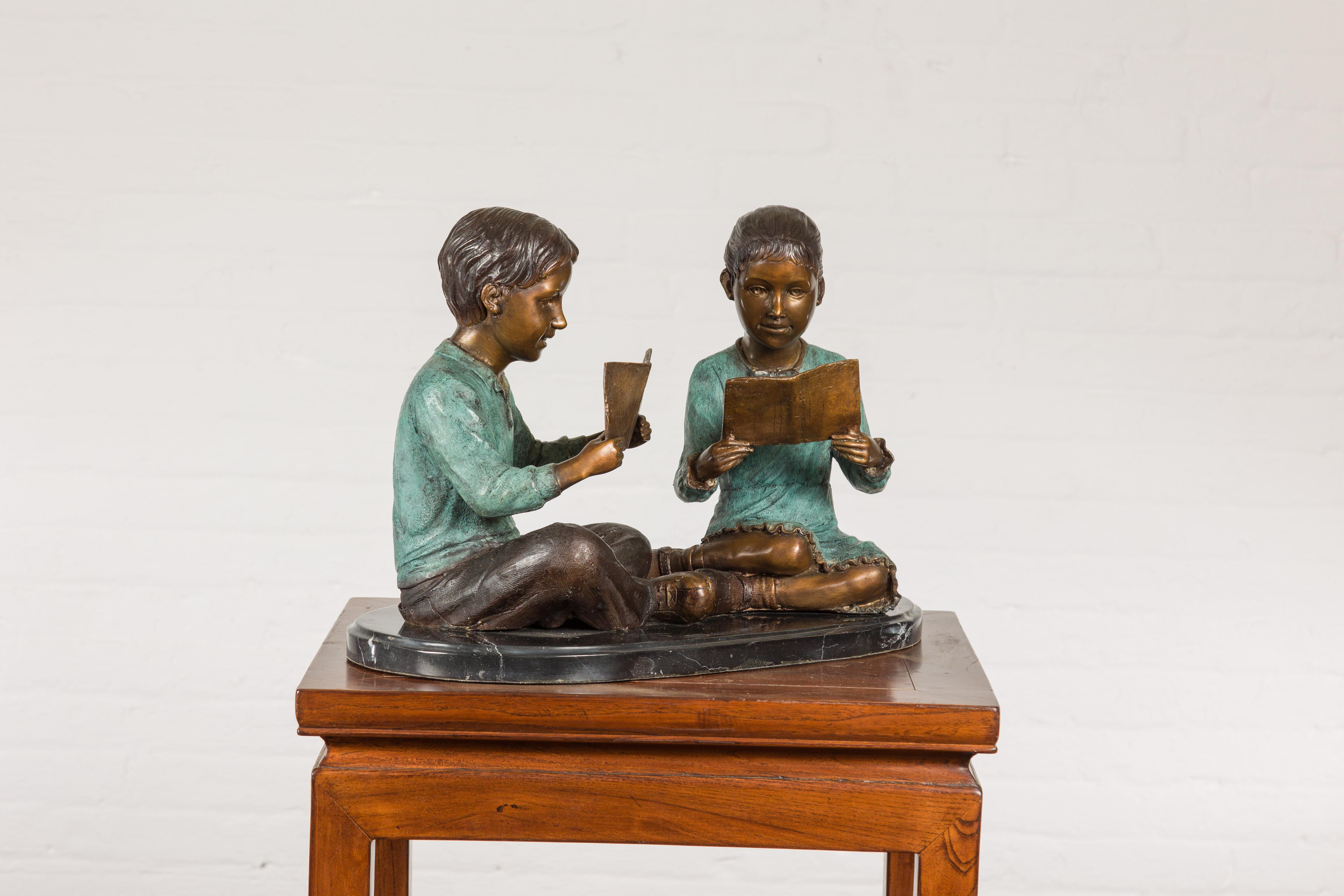Bronze Sculpture of Children Reading For Sale 8
