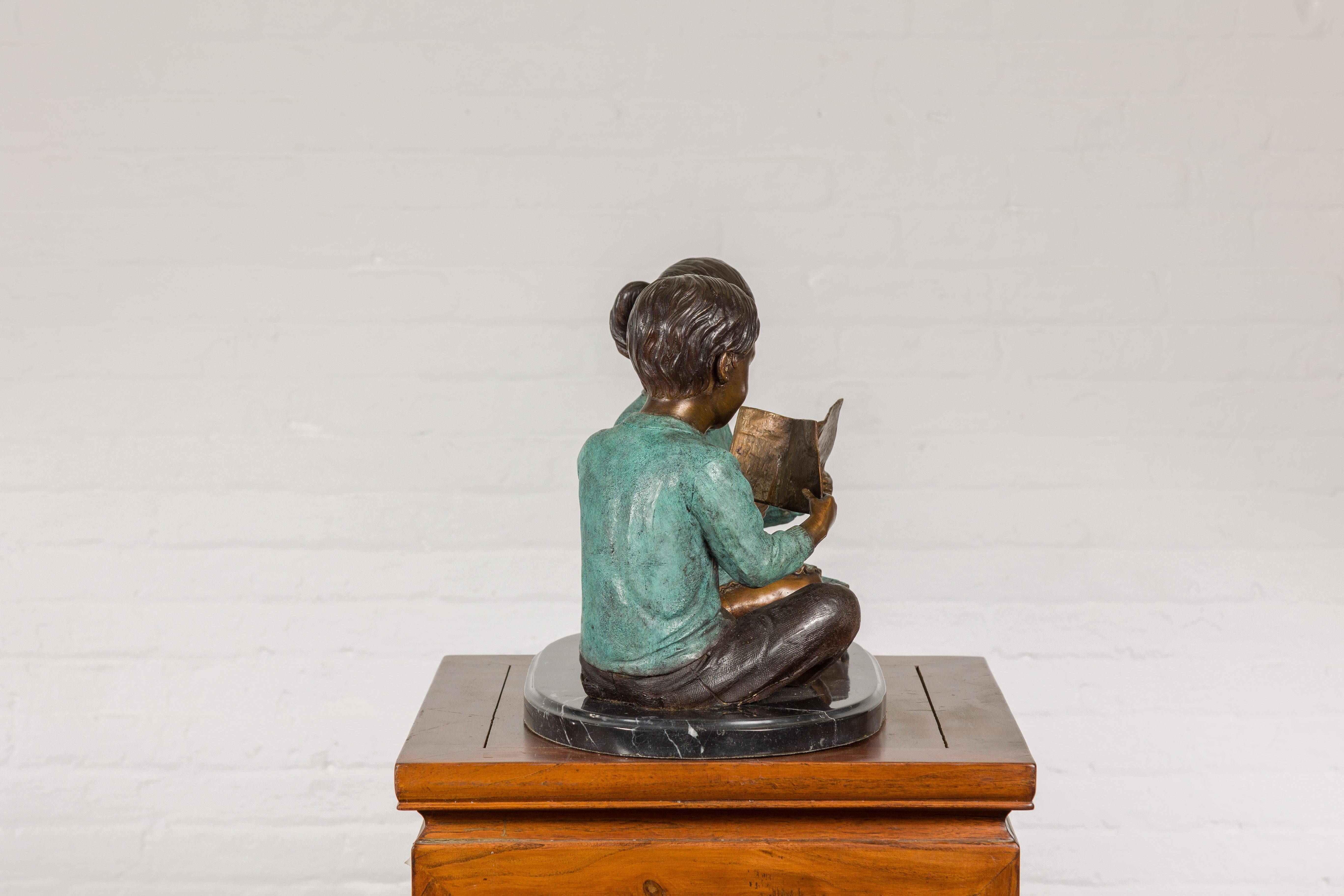 Bronze Sculpture of Children Reading For Sale 9
