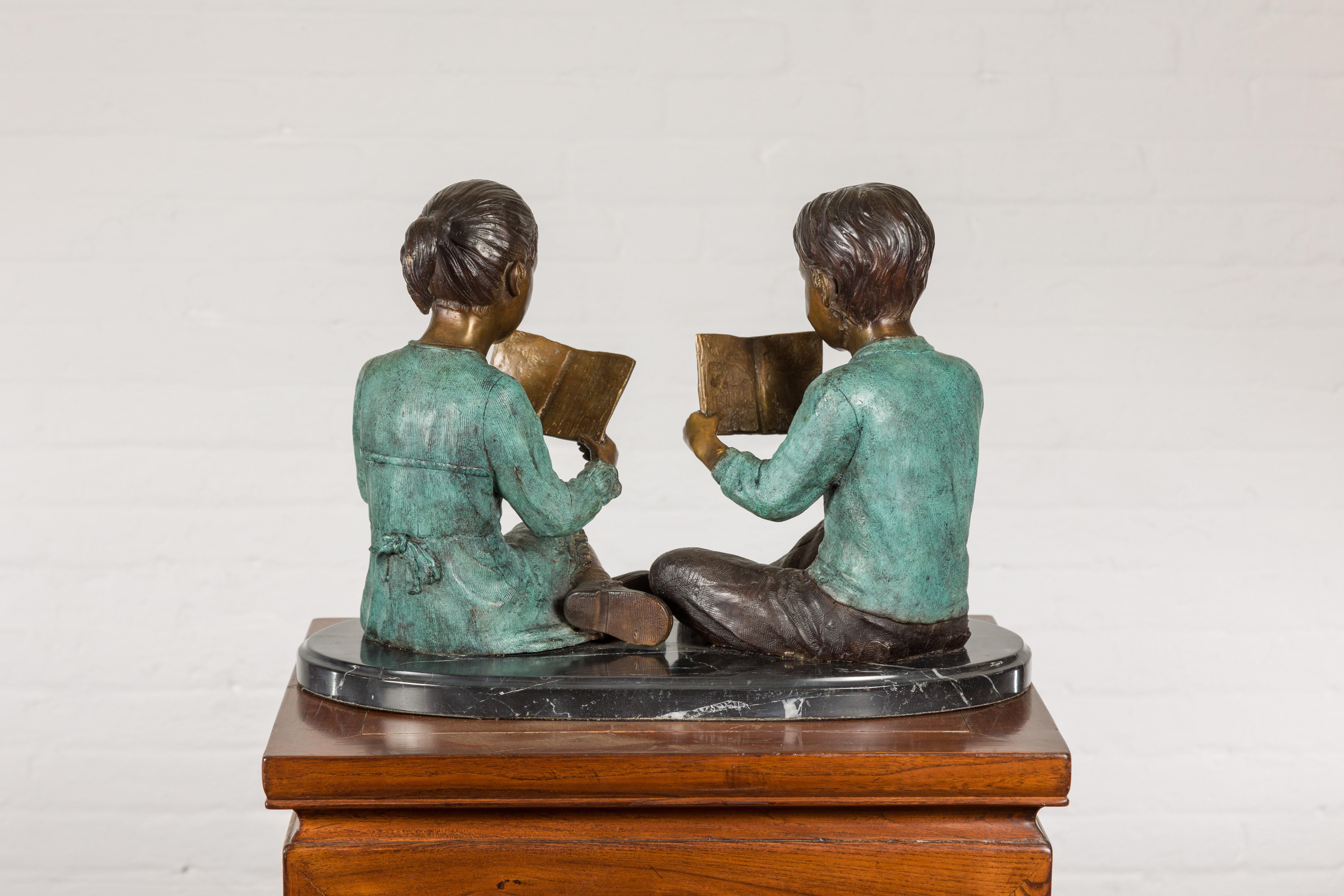 Bronze Sculpture of Children Reading For Sale 12