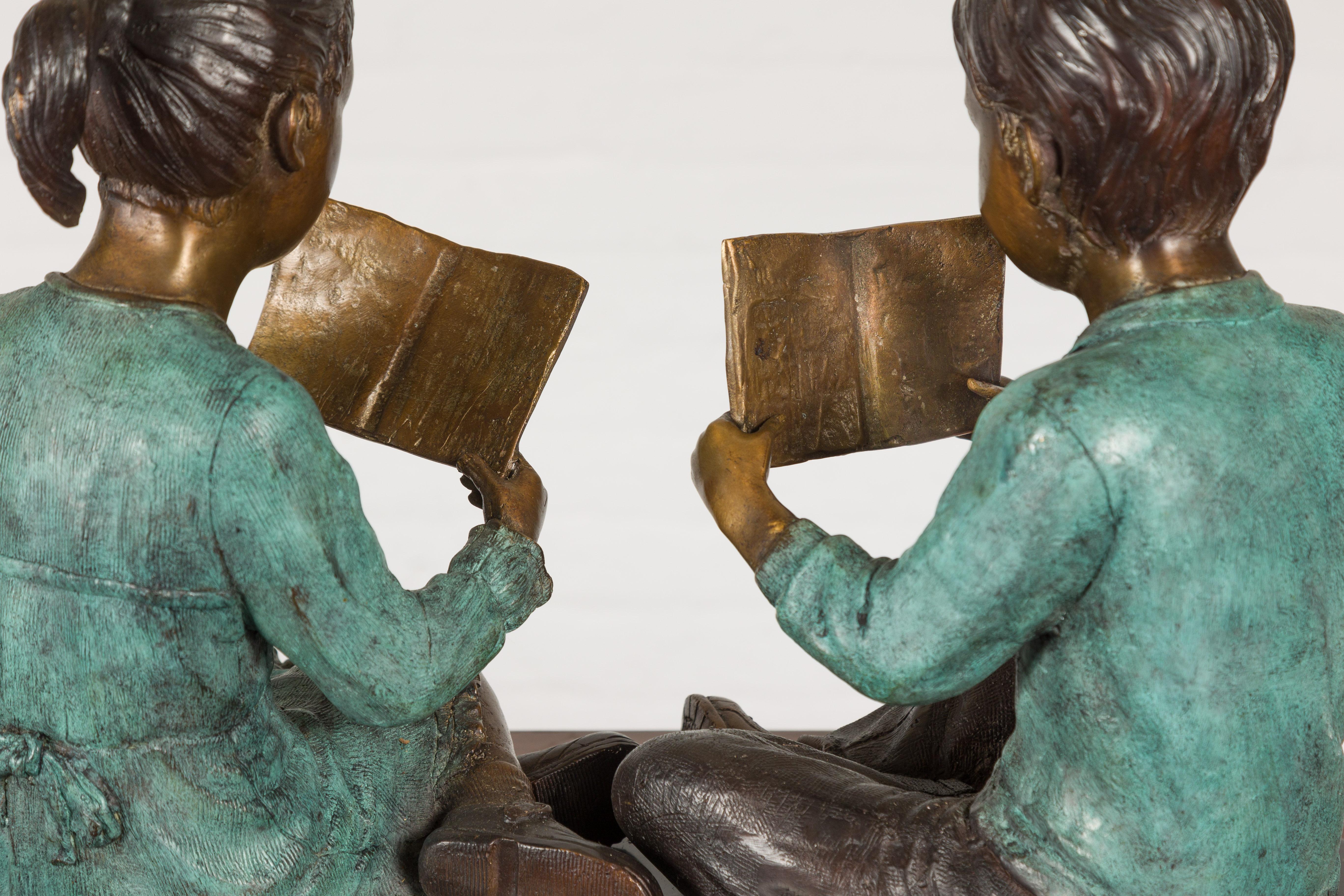Bronze Sculpture of Children Reading For Sale 13