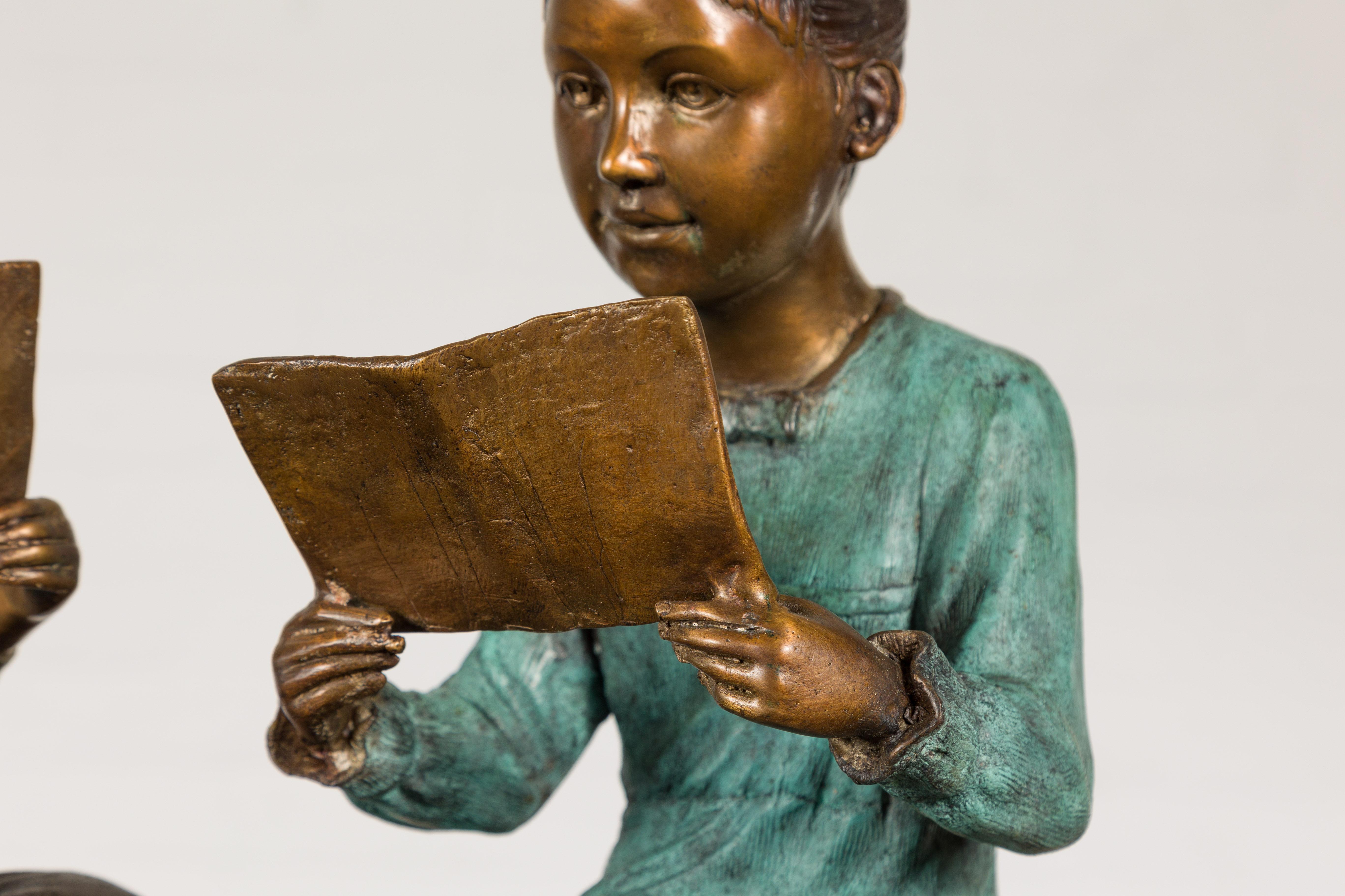 Bronze Sculpture of Children Reading For Sale 2