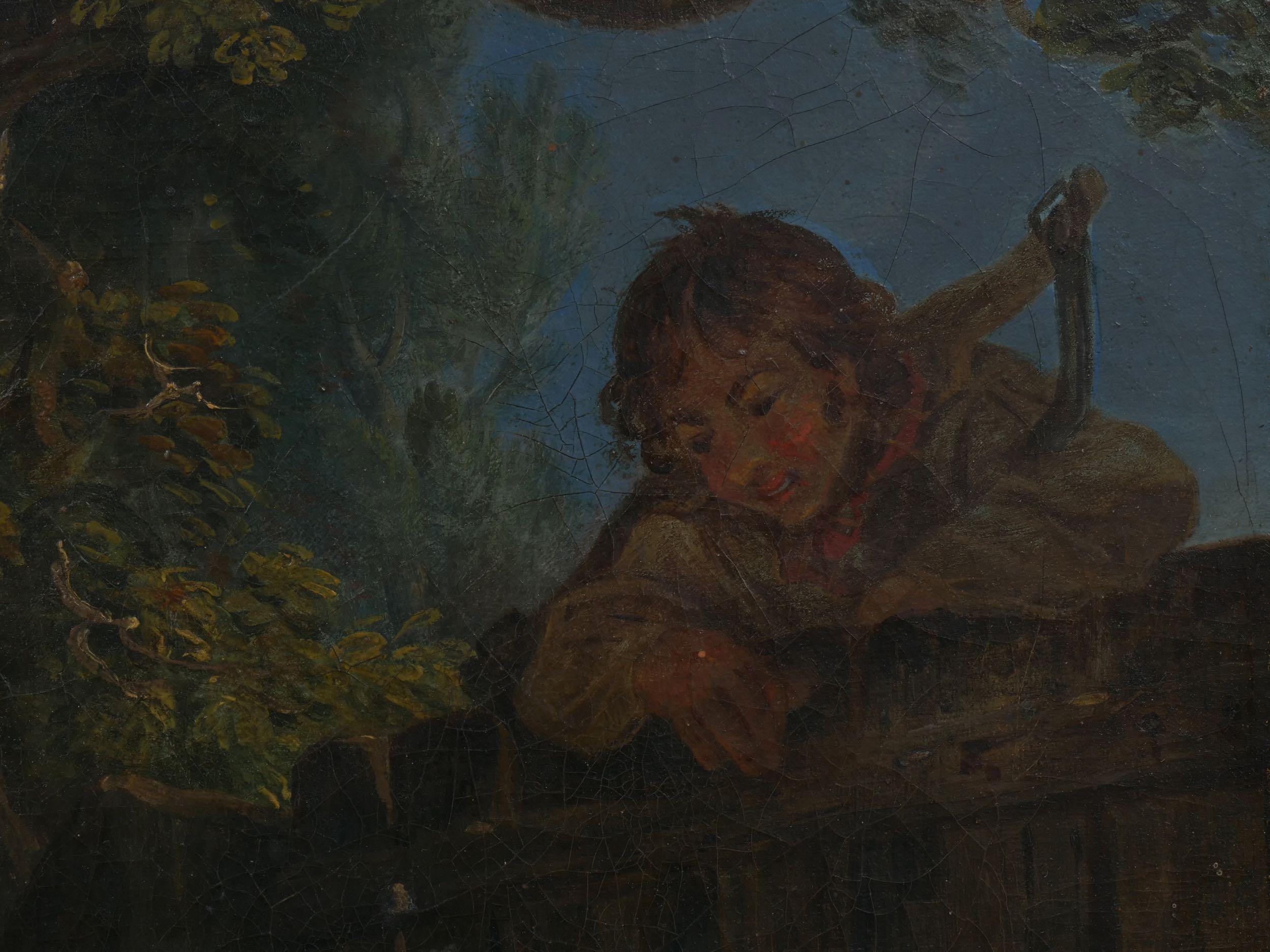 “Boy and Pigs Sty” British Antique Oil Painting, Circle of George Morland 4