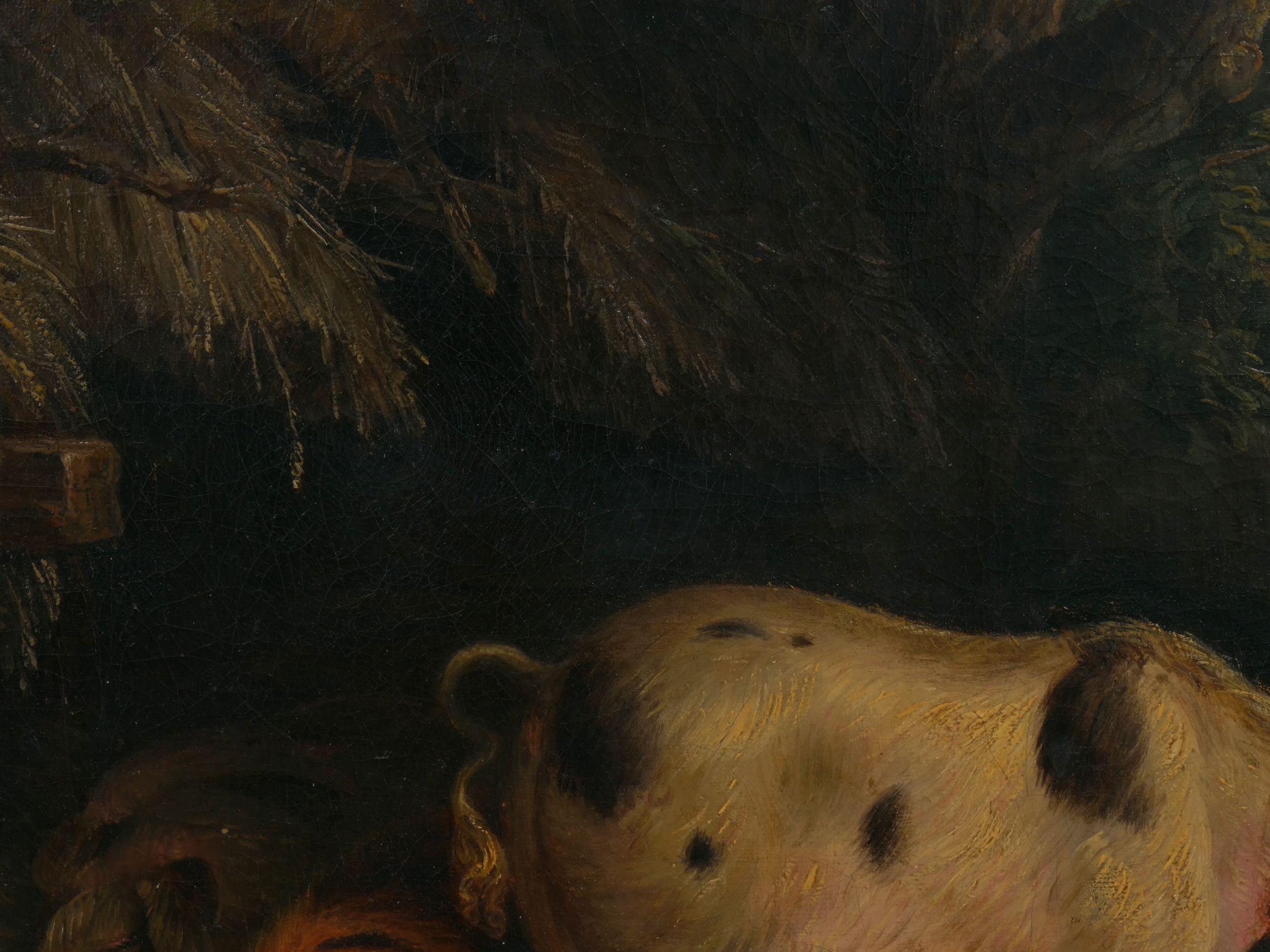 “Boy and Pigs Sty” British Antique Oil Painting, Circle of George Morland 5