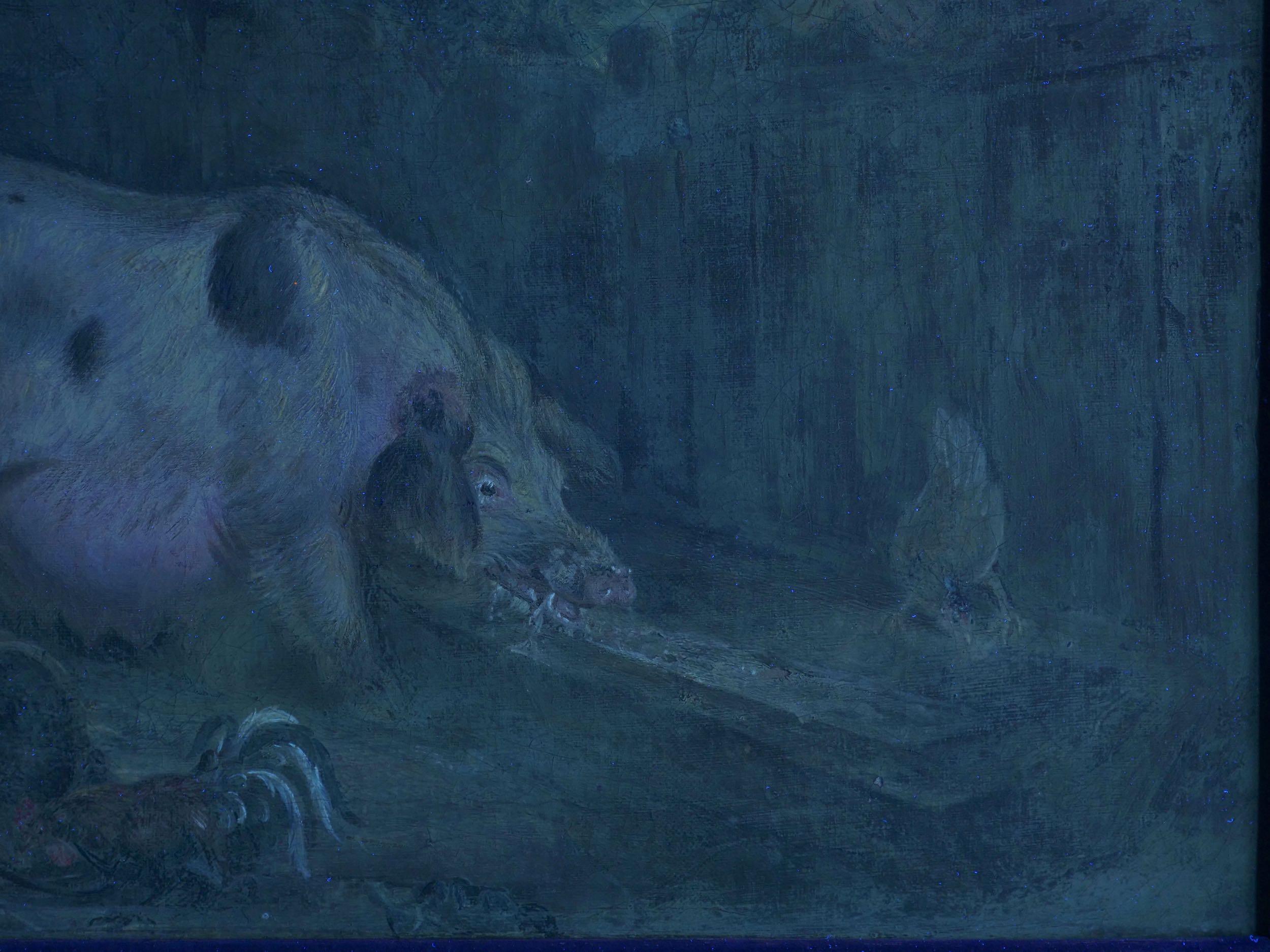 “Boy and Pigs Sty” British Antique Oil Painting, Circle of George Morland 10