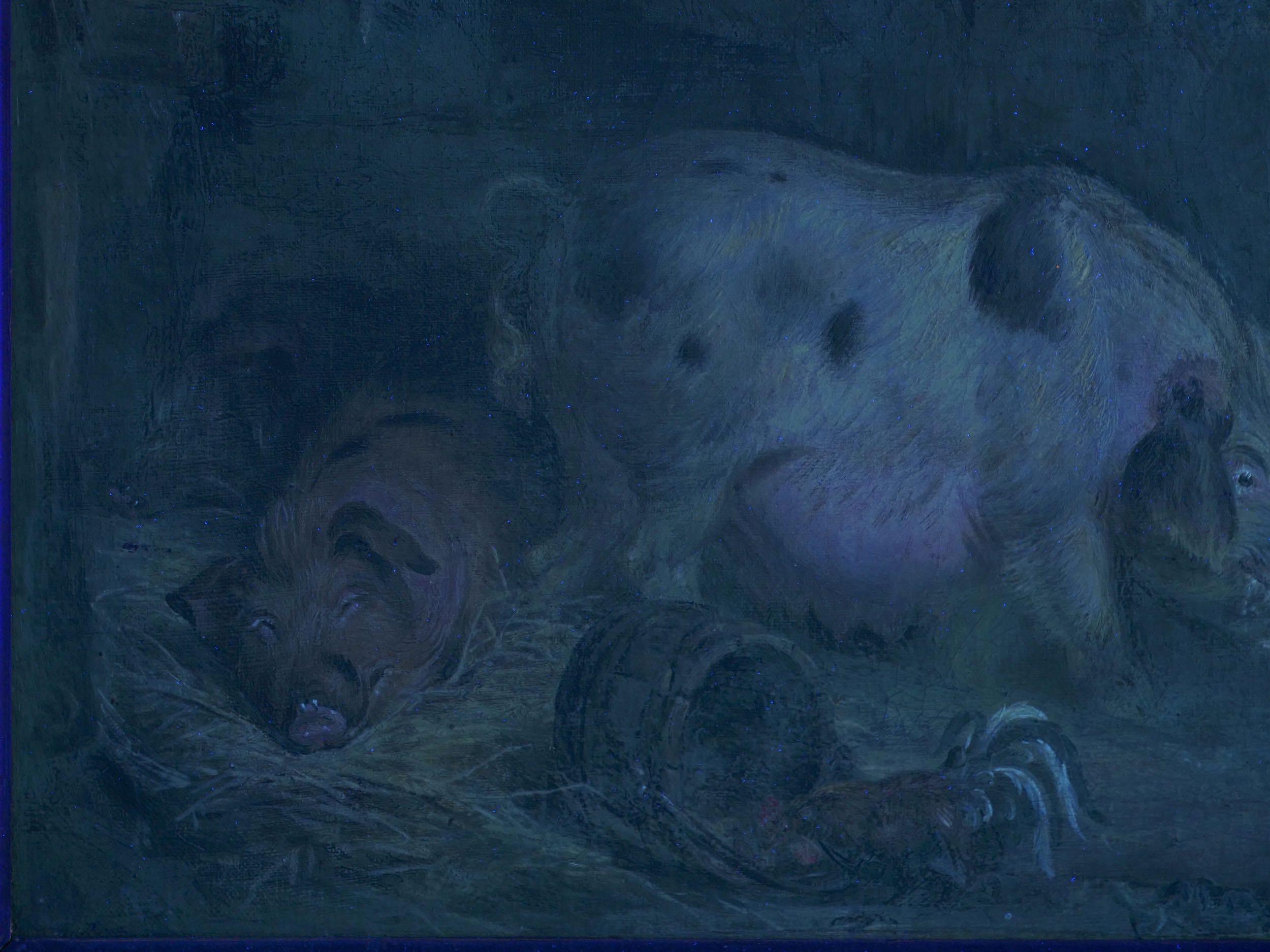 “Boy and Pigs Sty” British Antique Oil Painting, Circle of George Morland 11