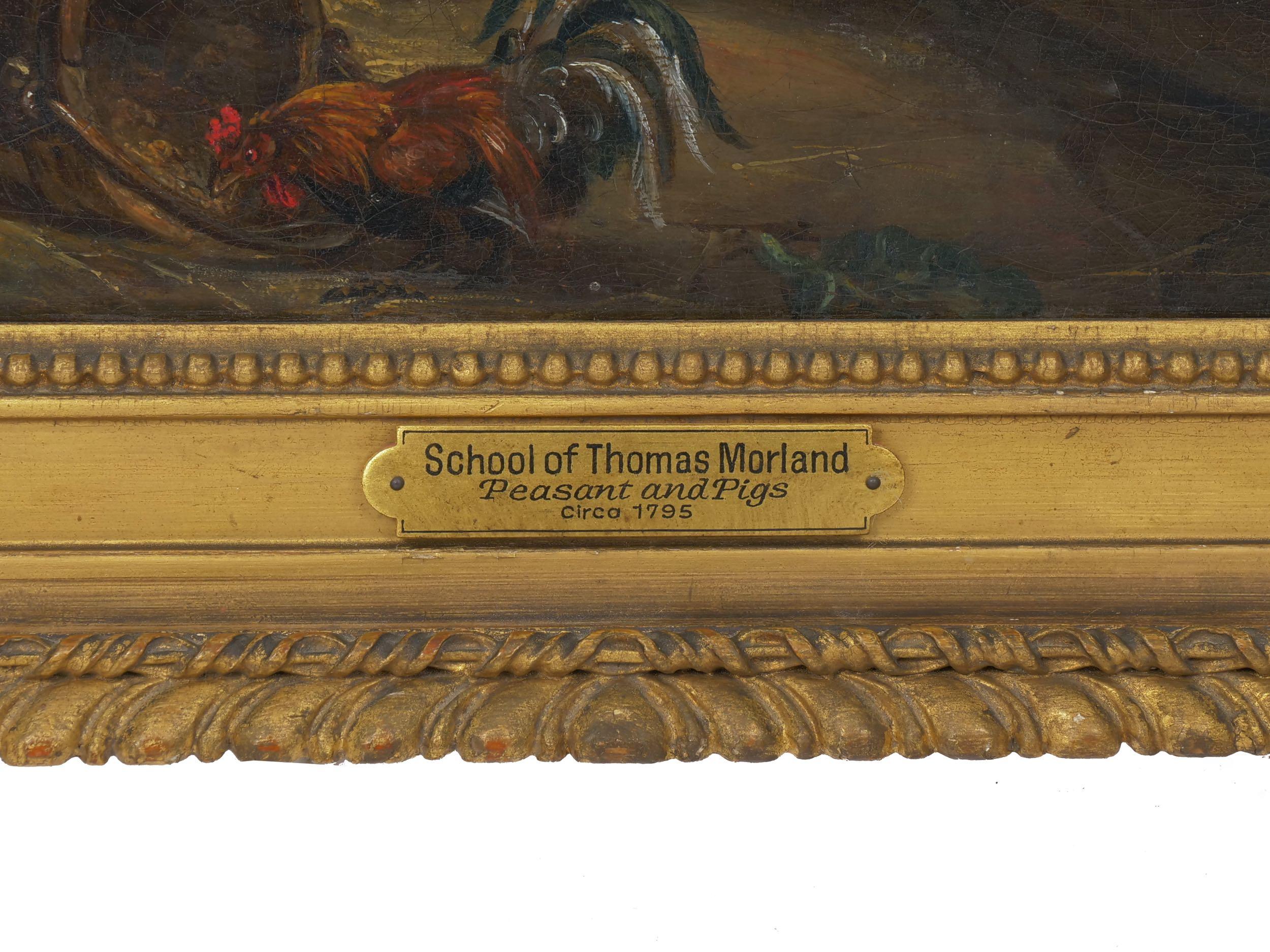 Hand-Painted “Boy and Pigs Sty” British Antique Oil Painting, Circle of George Morland