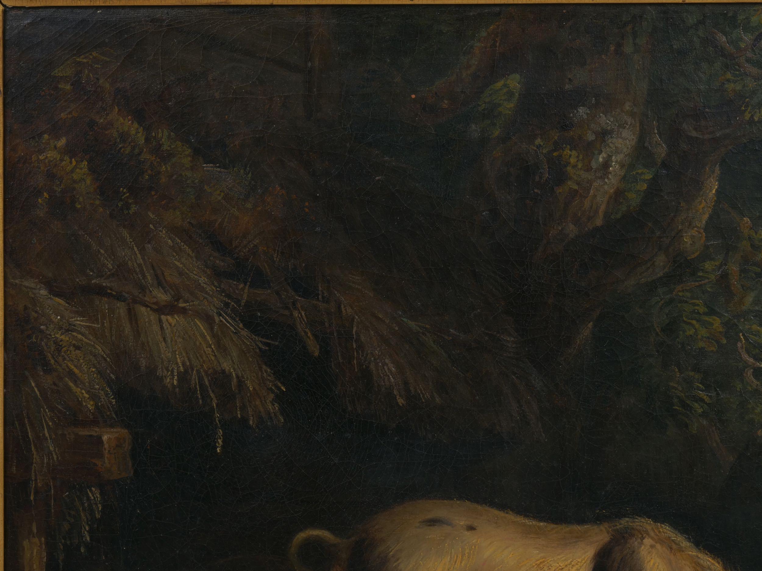 “Boy and Pigs Sty” British Antique Oil Painting, Circle of George Morland In Good Condition In Shippensburg, PA