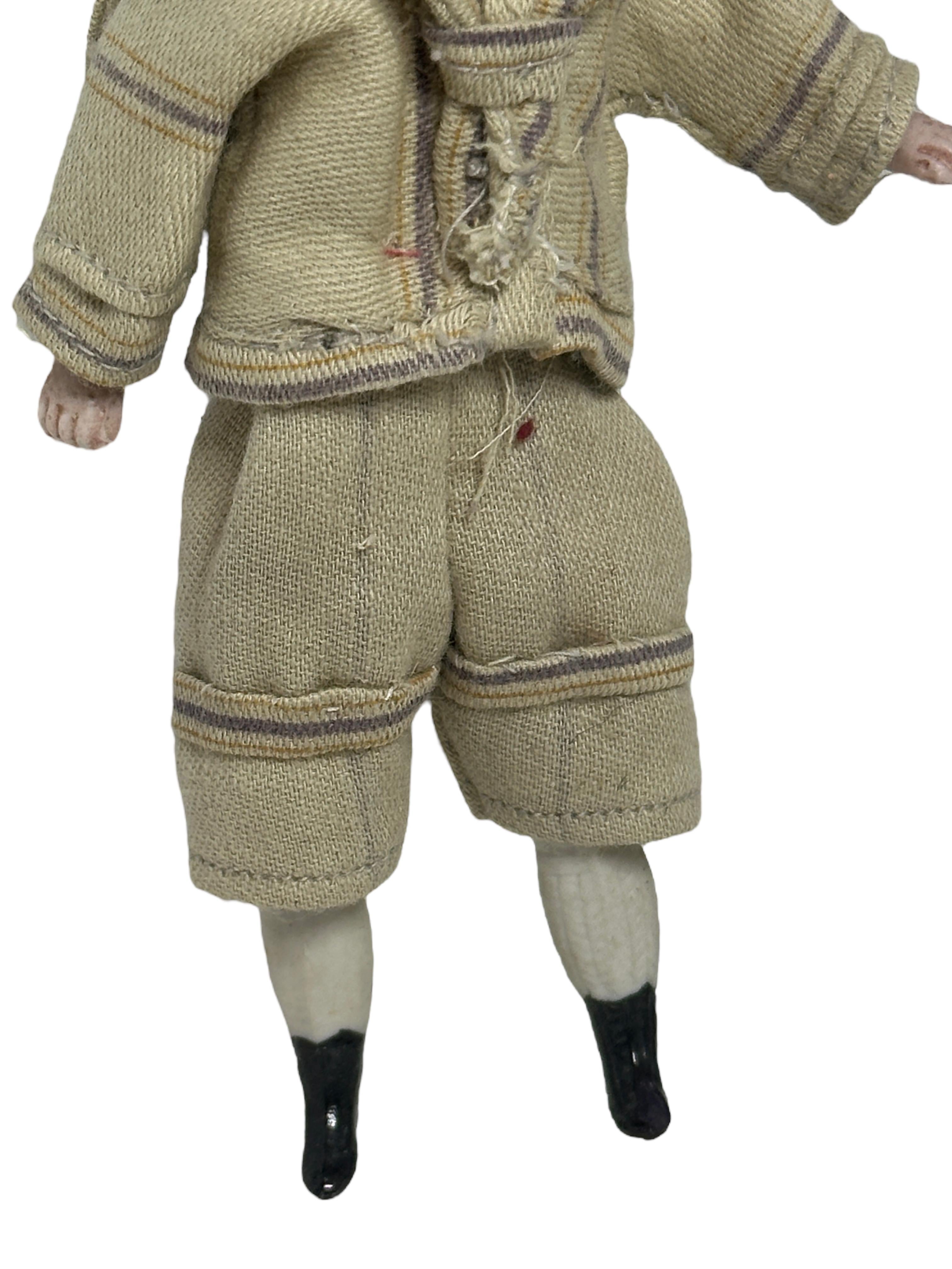Hand-Crafted Boy dressed in Sailor Outfit Antique German Dollhouse Doll Toy 1900s For Sale
