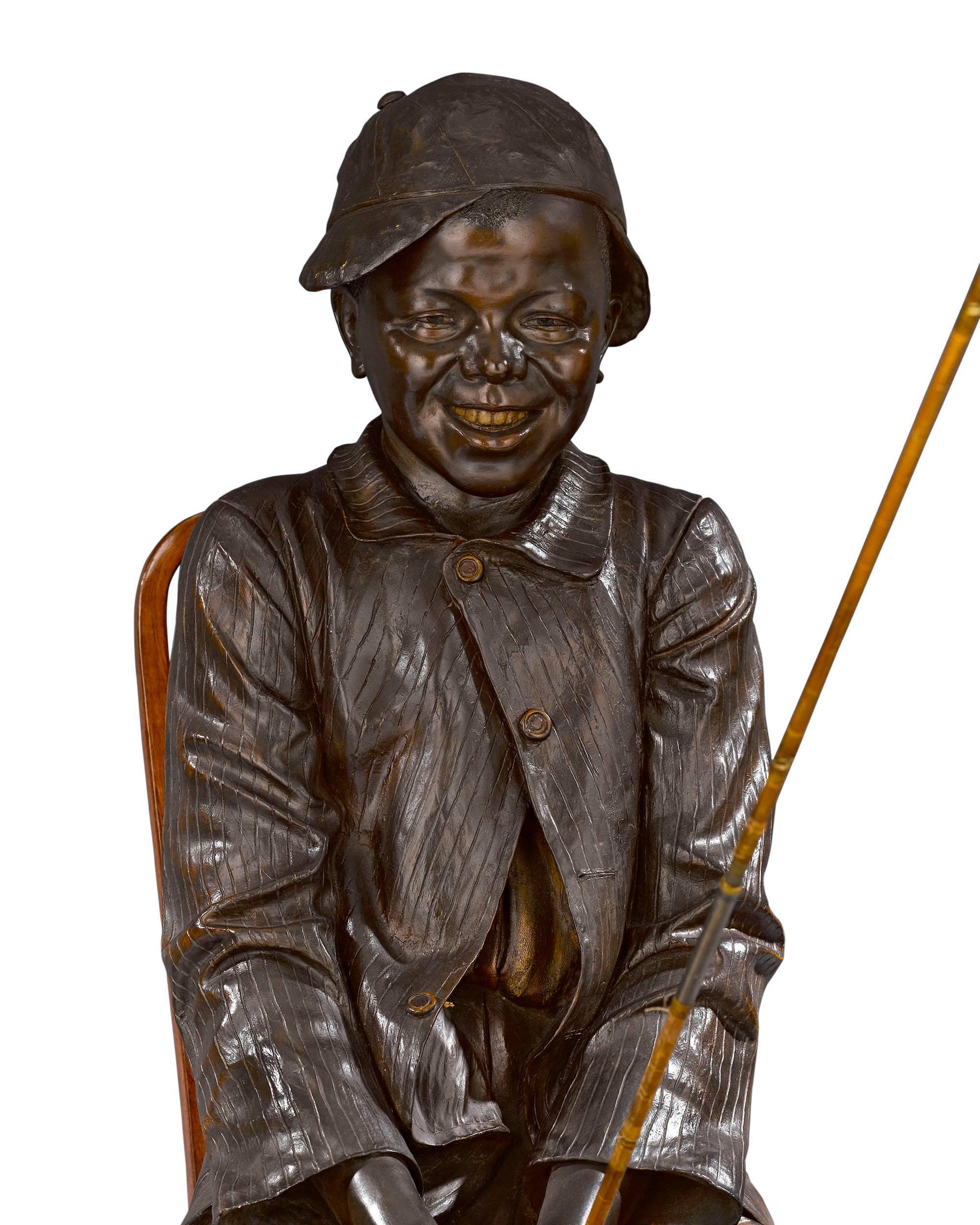 vintage black boy fishing statue for sale