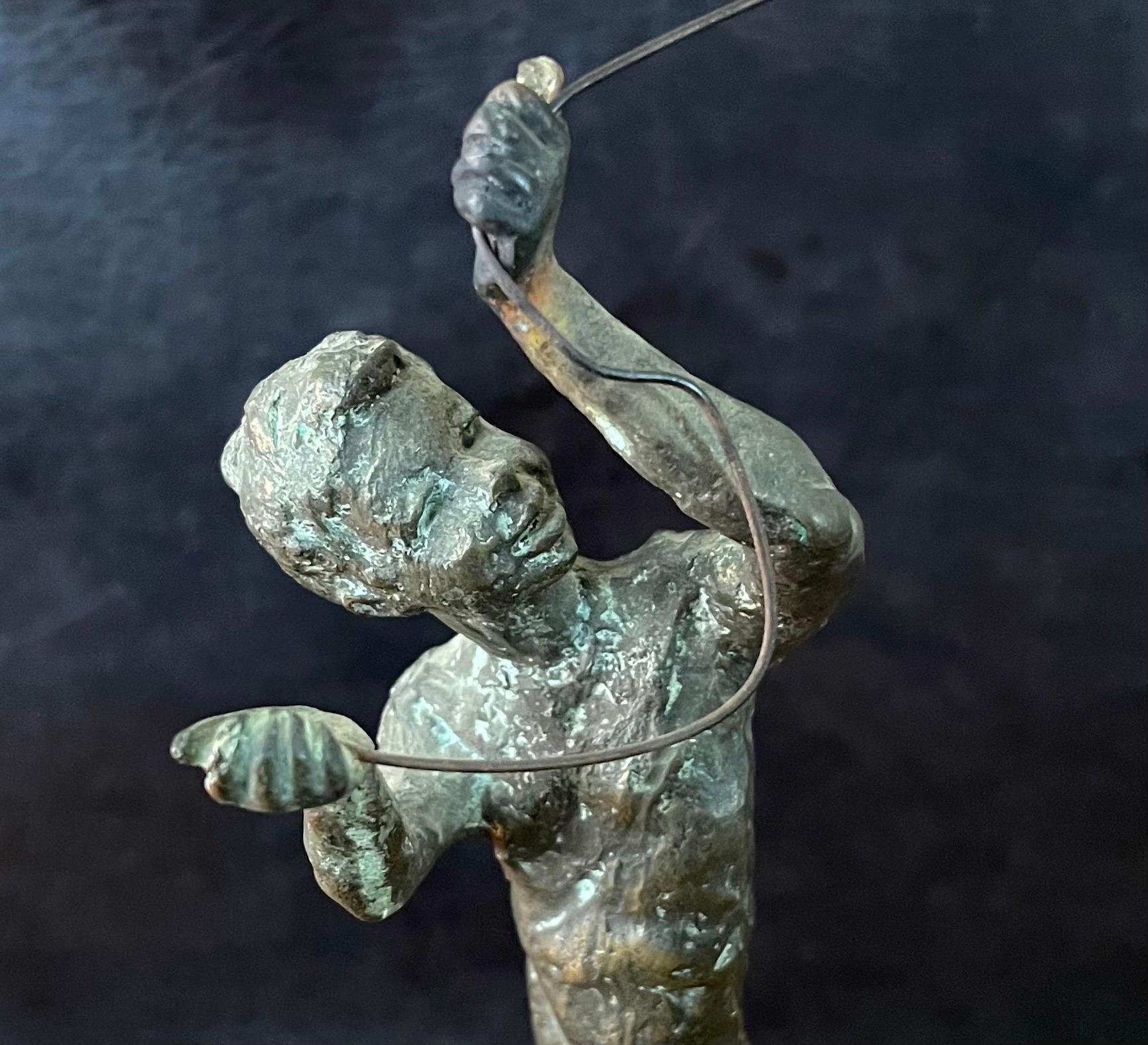 Boy Flying Kite Bronze on Wood Block Sculpture by Curtis Jere For Sale 3