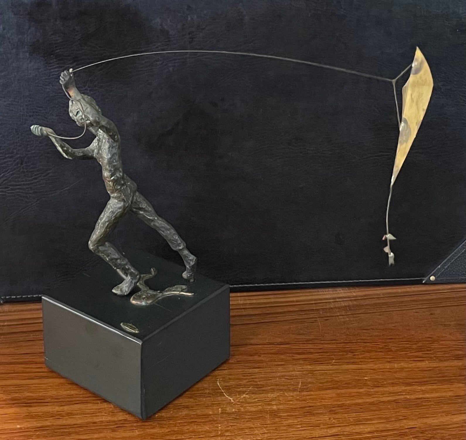 Boy Flying Kite Bronze on Wood Block Sculpture by Curtis Jere For Sale 7