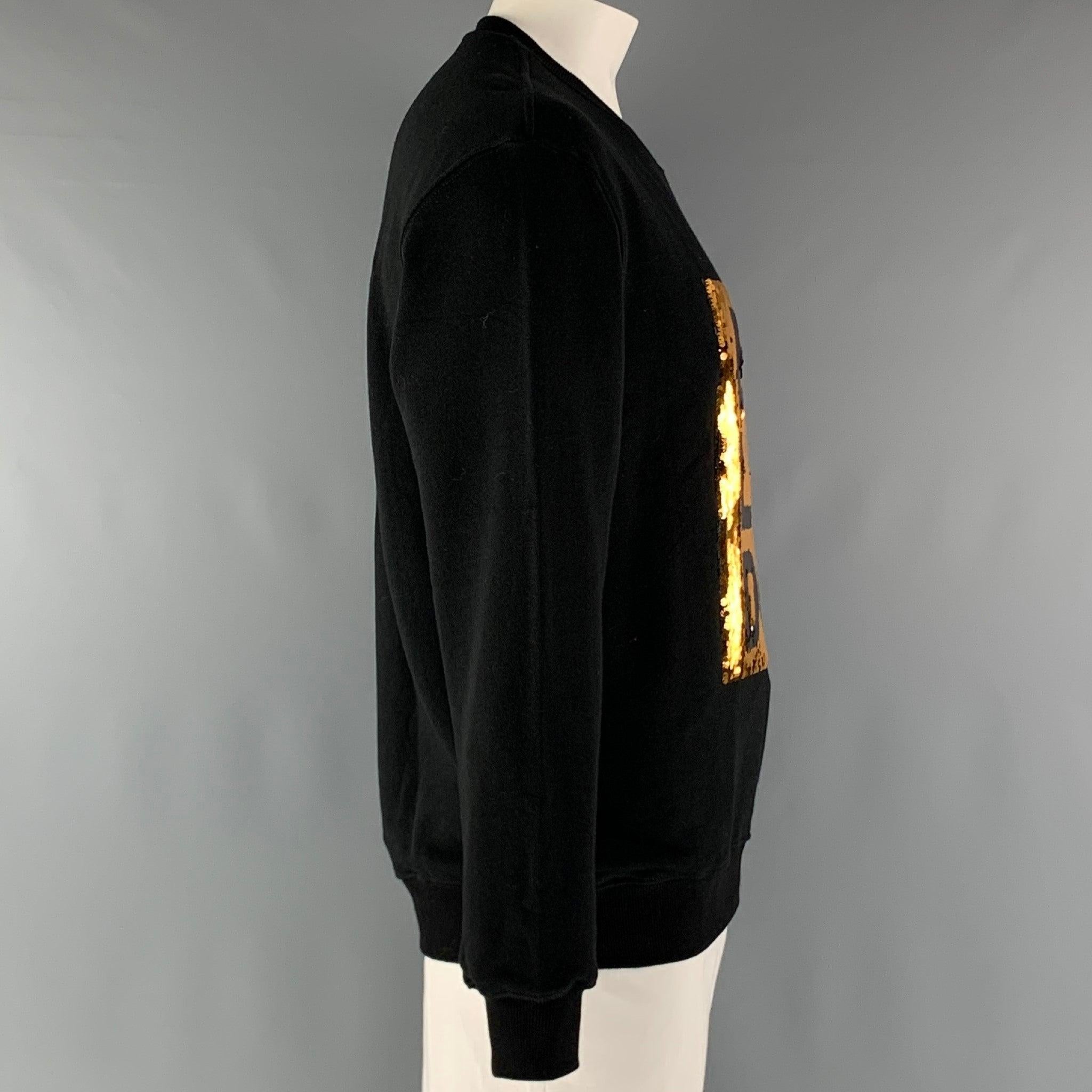BOY LONDON Size L Black Gold Sequined Cotton Sweatshirt In Excellent Condition For Sale In San Francisco, CA