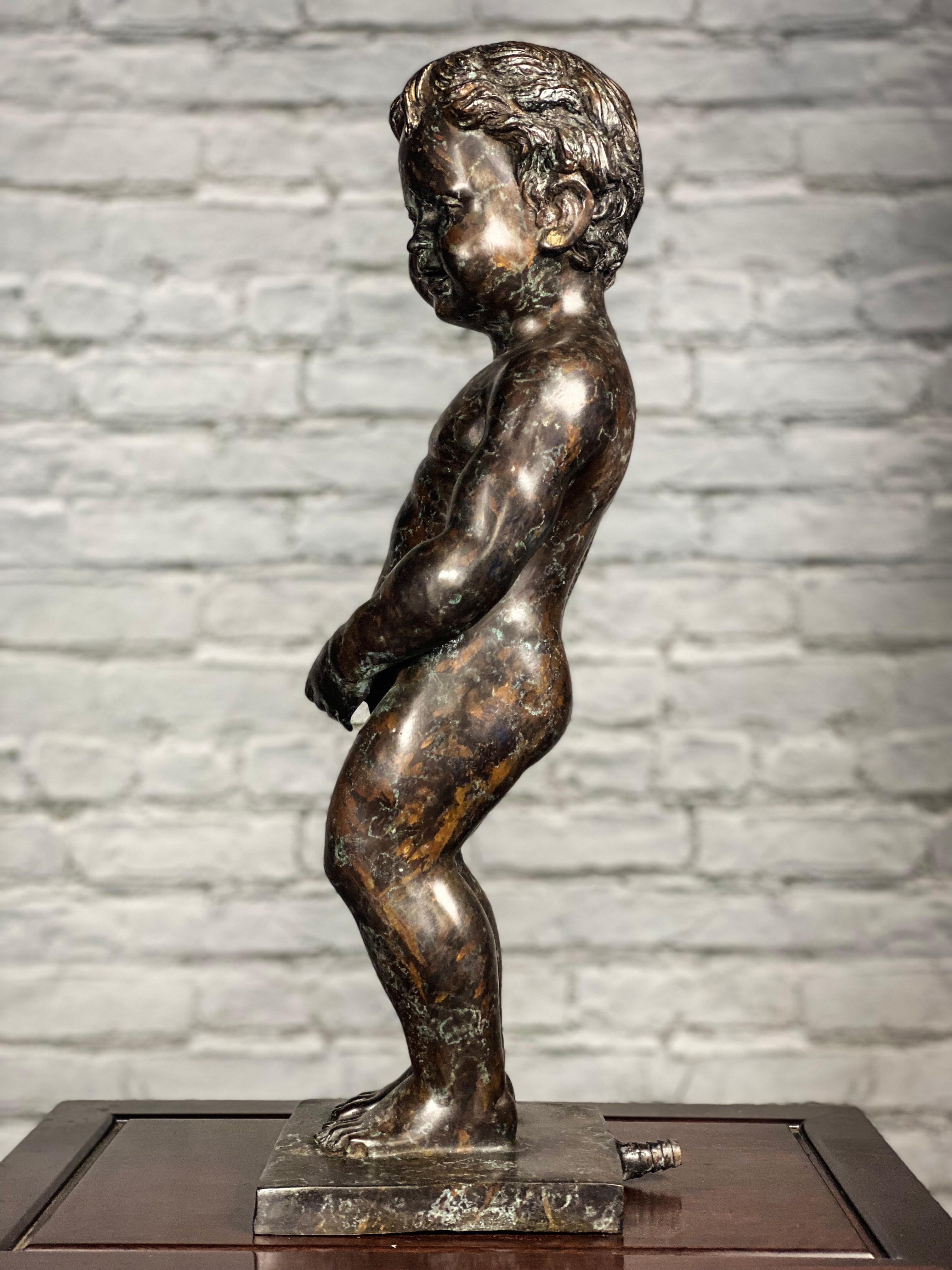 Hand-Crafted Boy Peeing Small Bronze Statue For Sale