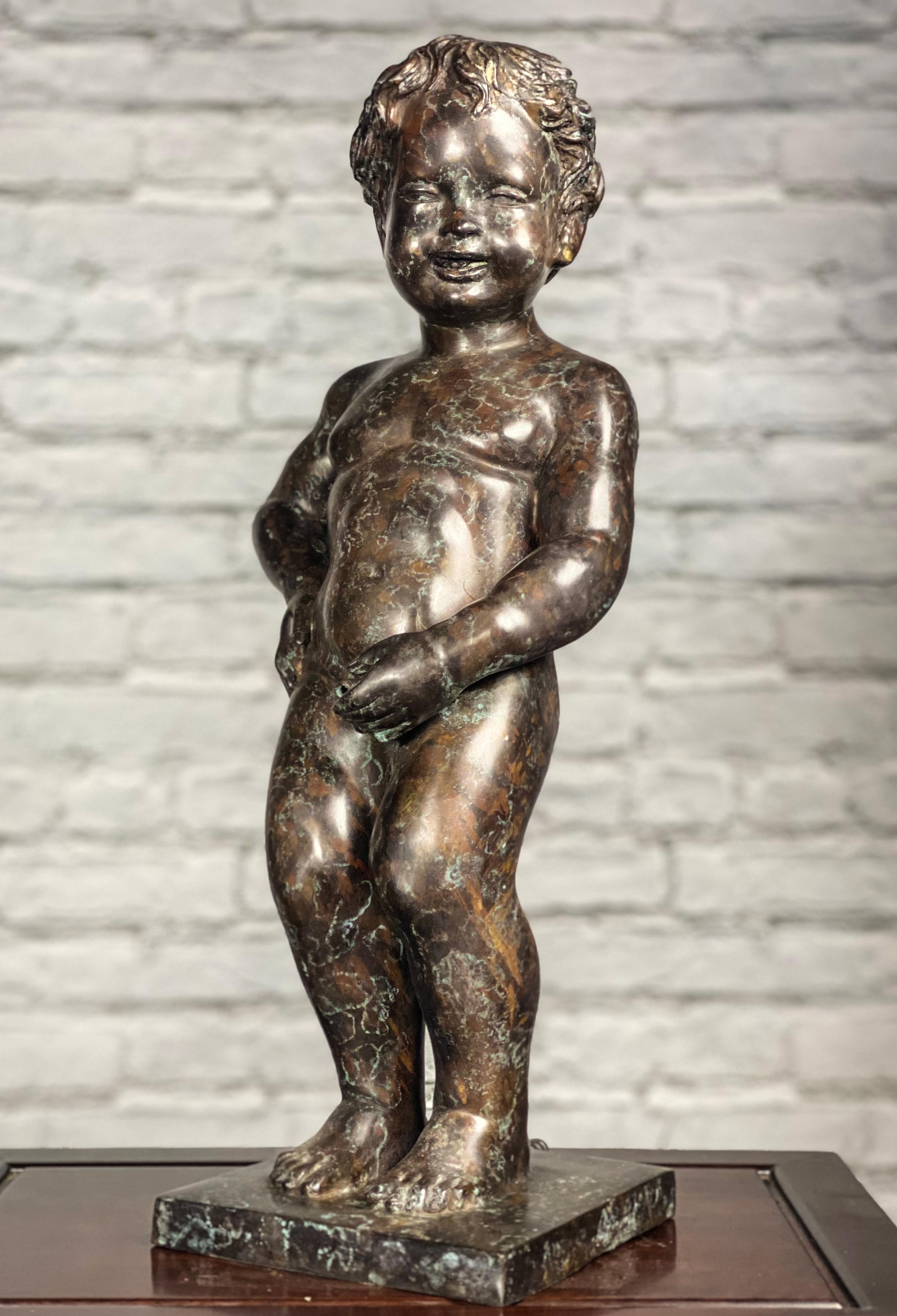 Contemporary Boy Peeing Small Bronze Statue For Sale
