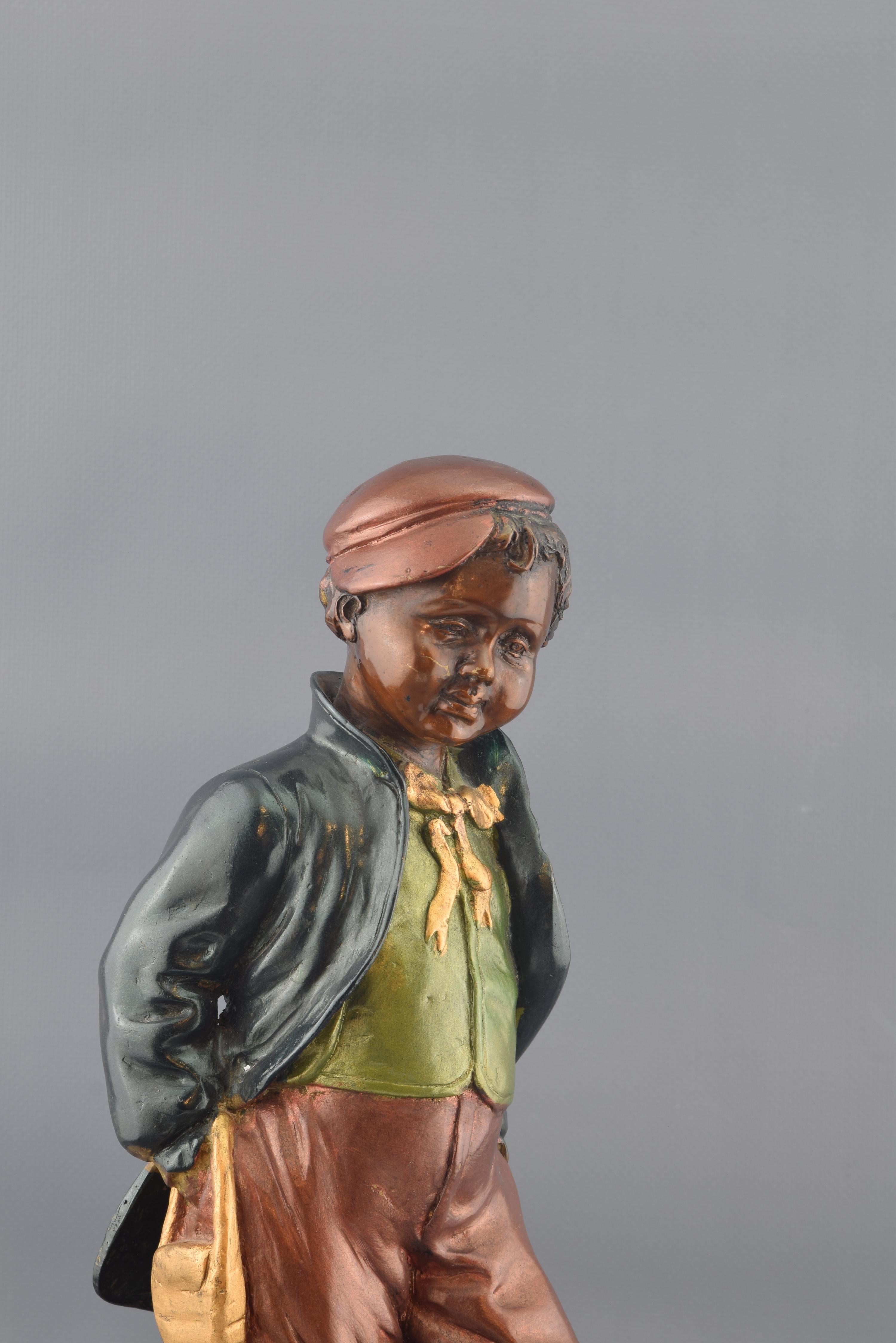 Boy, Polychromed Bronze Figure In Good Condition For Sale In Madrid, ES