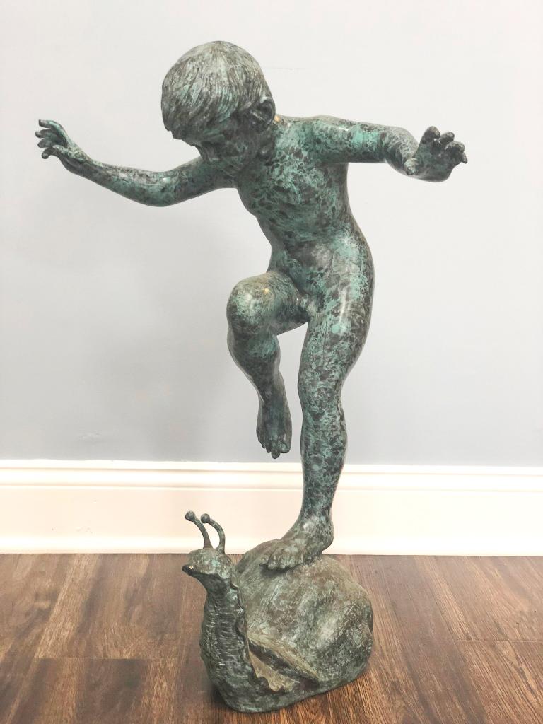 Boy Riding Snail Bronze Statue 5