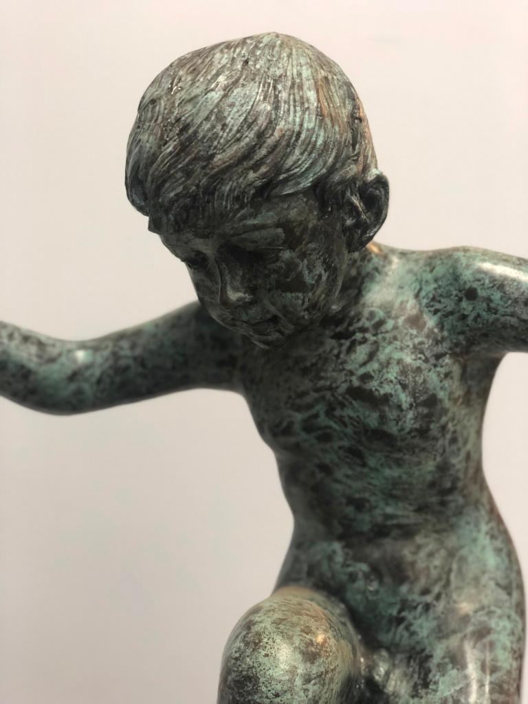 Hand-Carved Boy Riding Snail Bronze Statue