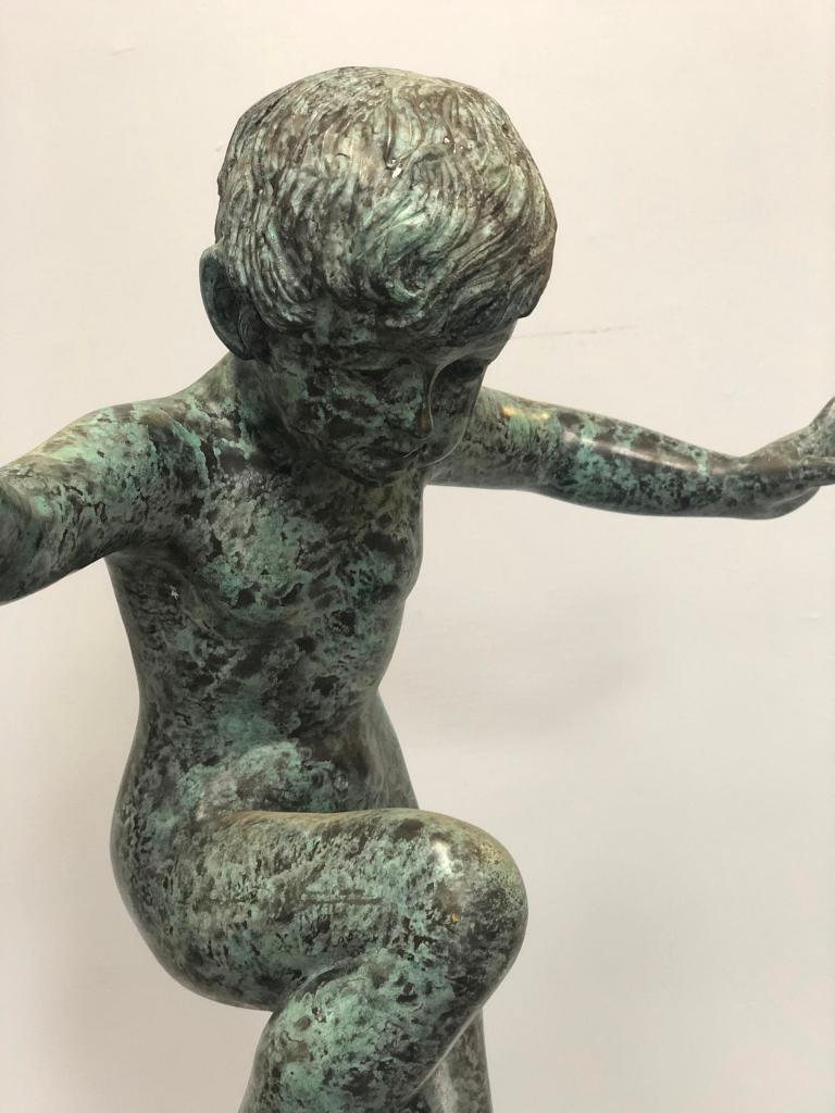 Contemporary Boy Riding Snail Bronze Statue